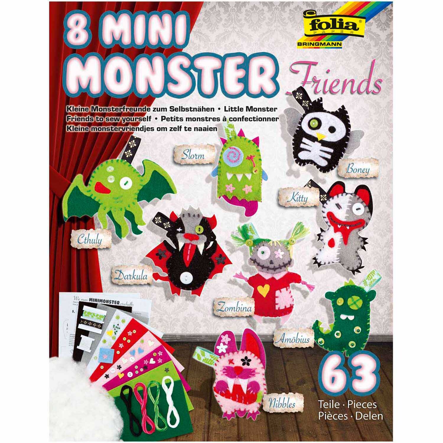 Bastelset Mini Monster für 8 Monster: Enthält bunte Filzmonster zum Selbernähen von folia. Ideal für kreative Bastelprojekte.