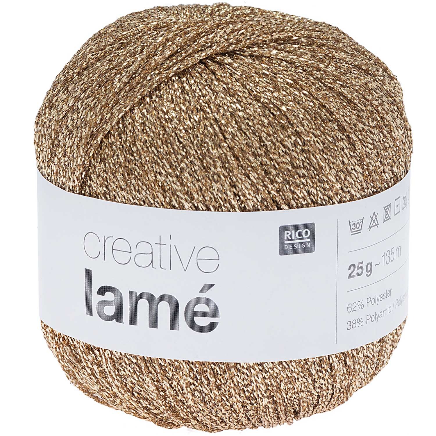 Creative Lamé Garn von Rico Design in glänzendem Silber, 25g Knäuel, ideal für Strickprojekte.