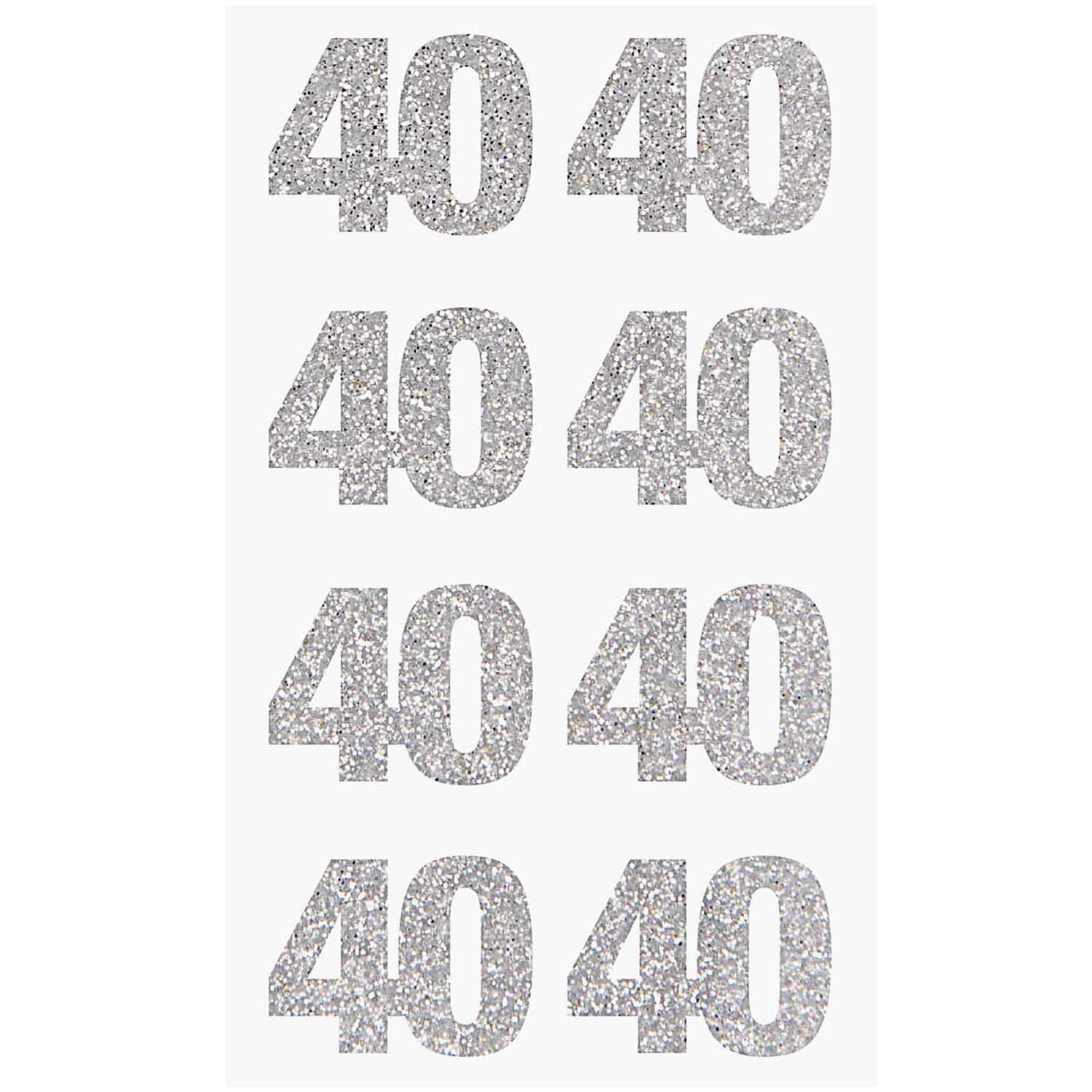 Paper Poetry Glittersticker 40 silber: Acht funkelnde Sticker in der Form der Zahl 40, ideal für kreative Projekte.
