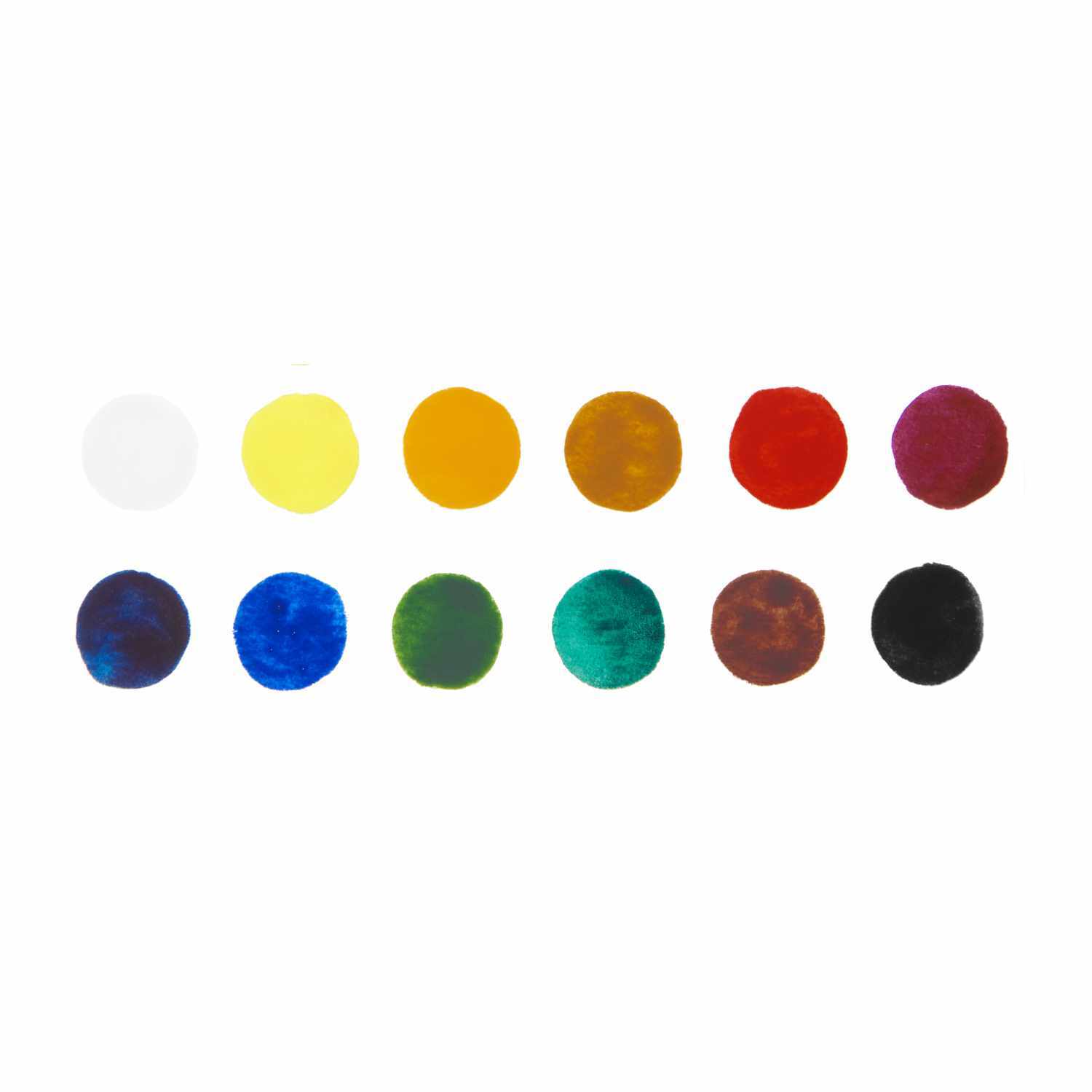 ART Master Aquarellfarben 12 Farben von Rico Design: Zwölf bunte Farbtupfer in einer Reihe.