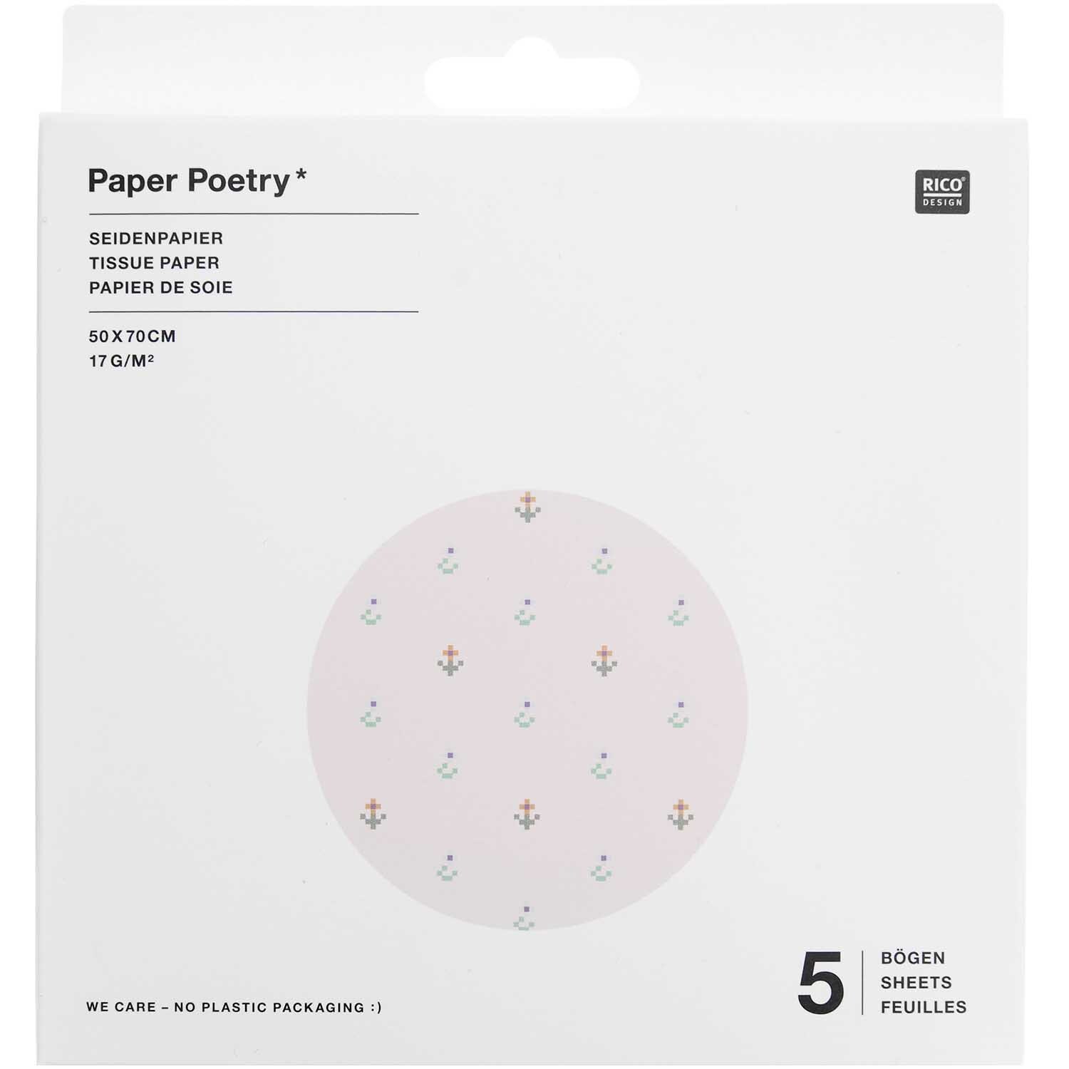 Paper Poetry Seidenpapier Pixel Blumen 50x70cm 5 Stück von Rico Design