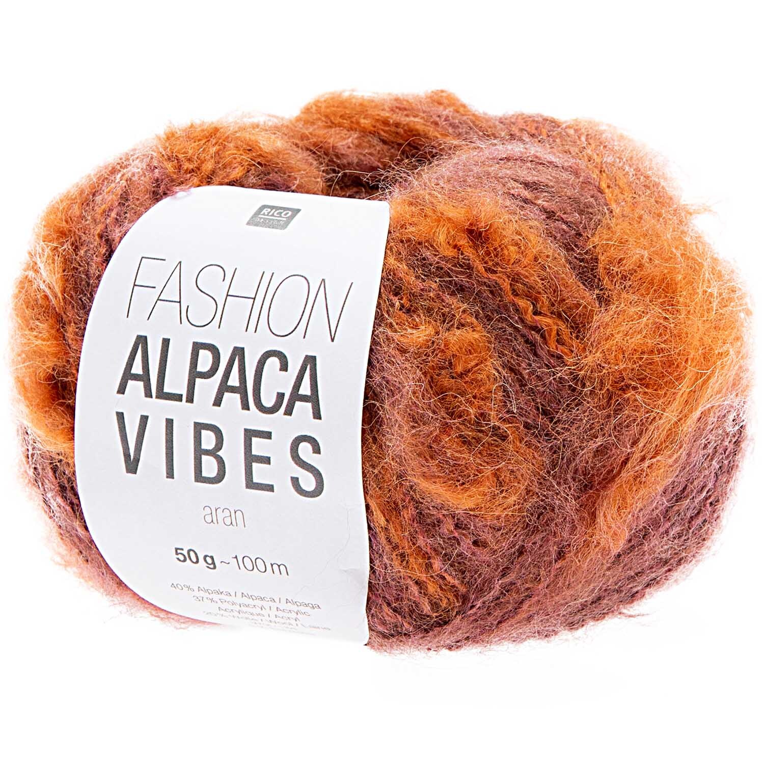 Fashion Alpaca Vibes aran: Weiches Garn in Lila-Orange von Rico Design, ideal für kreative Strickprojekte.