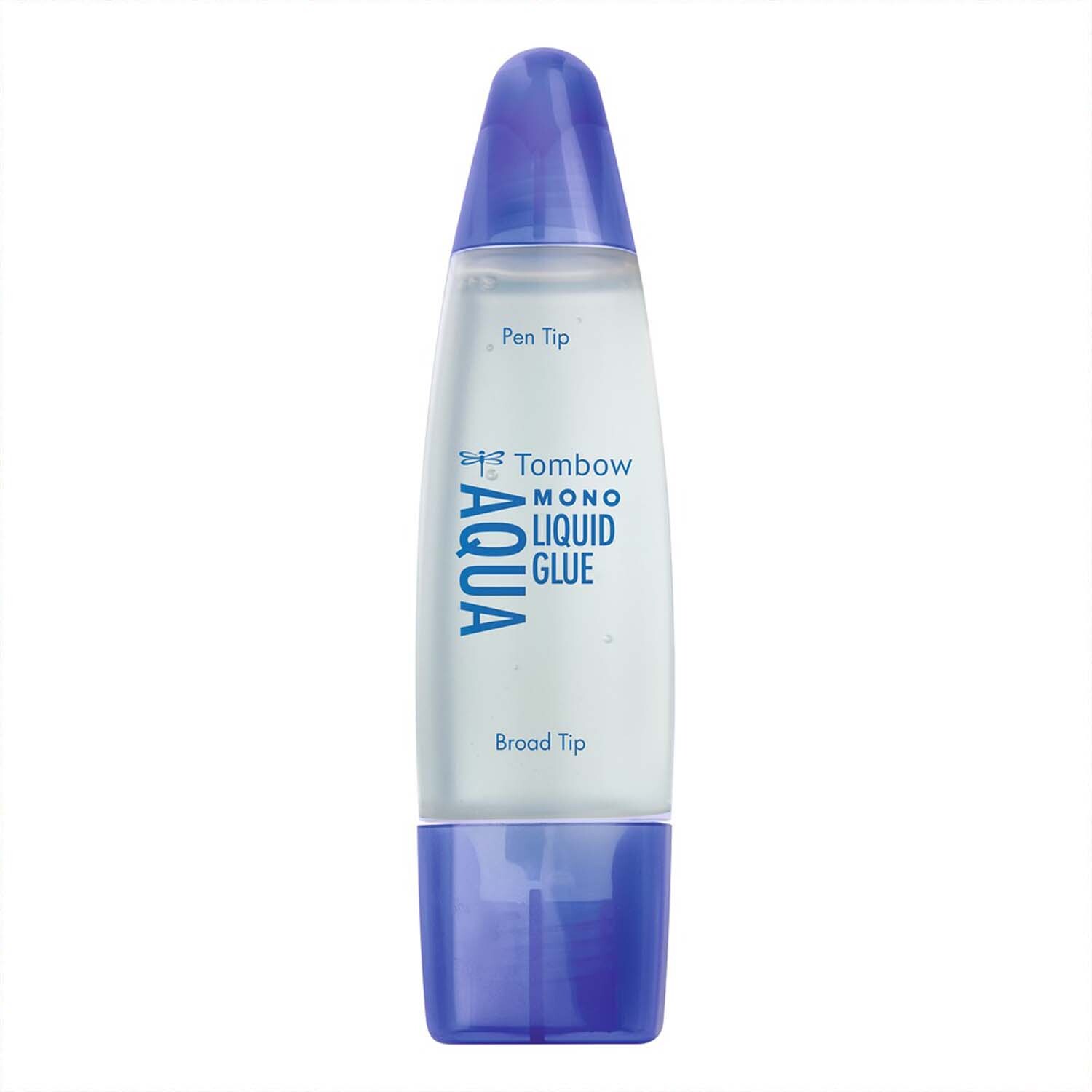 MONO Aqua Flüssigkleber 50ml von Tombow mit blauer Kappe und transparentem Körper, ideal für präzises Kleben.