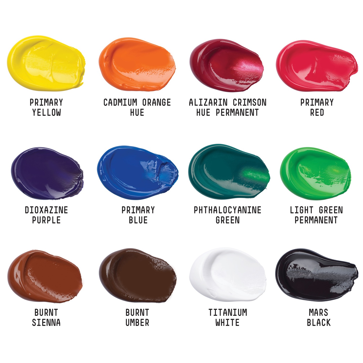 Basics Acrylfarben Set 12x22ml zeigt zwölf Farbtöne in Tuben, ideal für kreative Projekte.