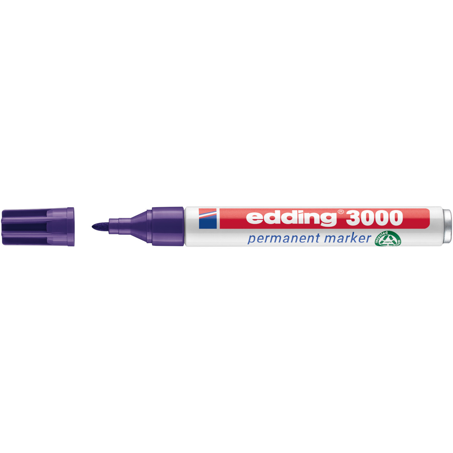 3000 Permanentmarker 1,5-3mm in Violett von edding, mit abgenommenem Deckel, ideal für dauerhafte Markierungen.