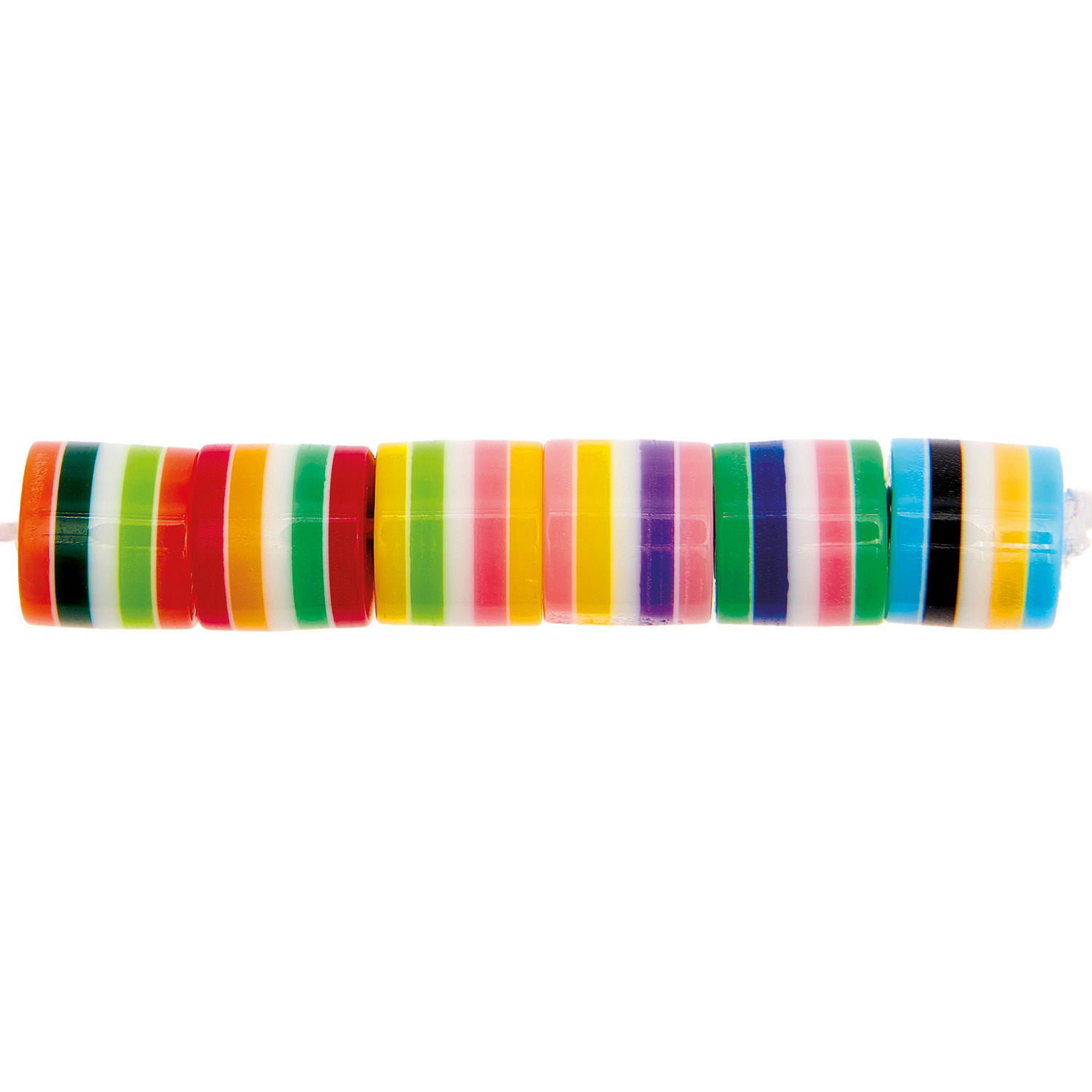 itoshii Gestreifte Zylinderperlen multicolor, 21 Stück, in leuchtenden Regenbogenfarben. Ideal für kreative Schmuckprojekte.