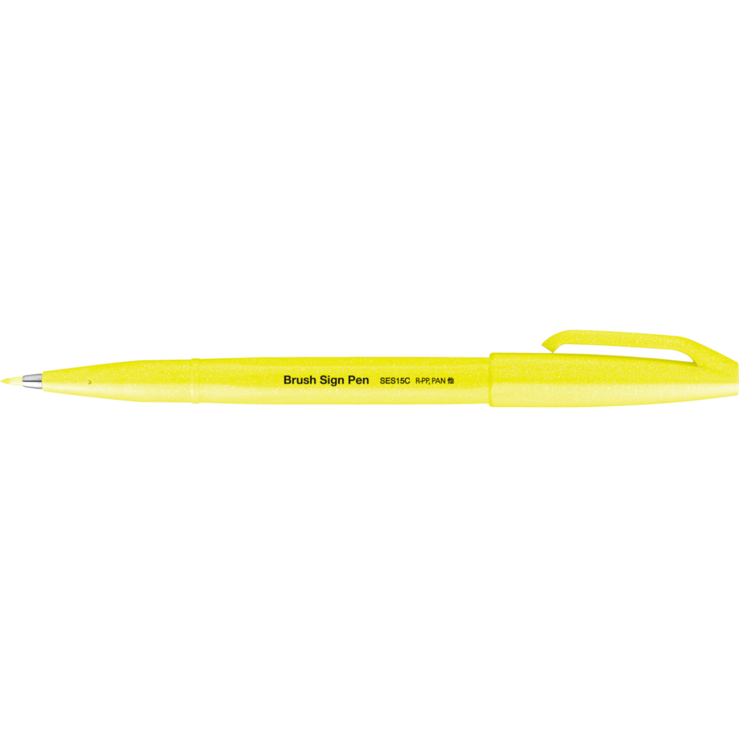 Kalligrafiestift Brush Sign Pen in leuchtendem Gelb von Pentel, ideal für kreative Schriftkunst.