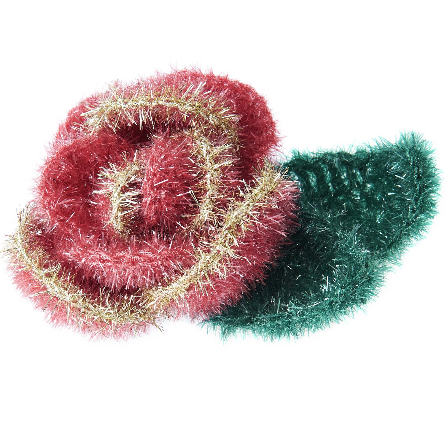 Häkelset Creative Bubble Rose Romantic von Rico Design: Flauschige, rosafarbene Rose mit grünen Blättern, ideal für kreative Projekte.