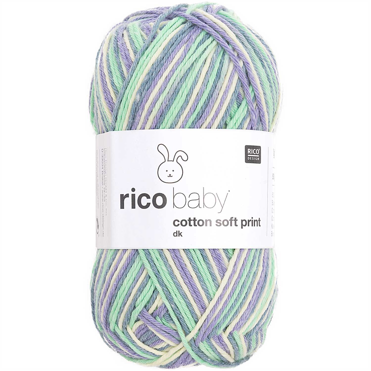 Rico Baby Cotton Soft Print dk: Weiches Garn in Veilchen-Grün von Rico Design, 50g Knäuel, 125m.