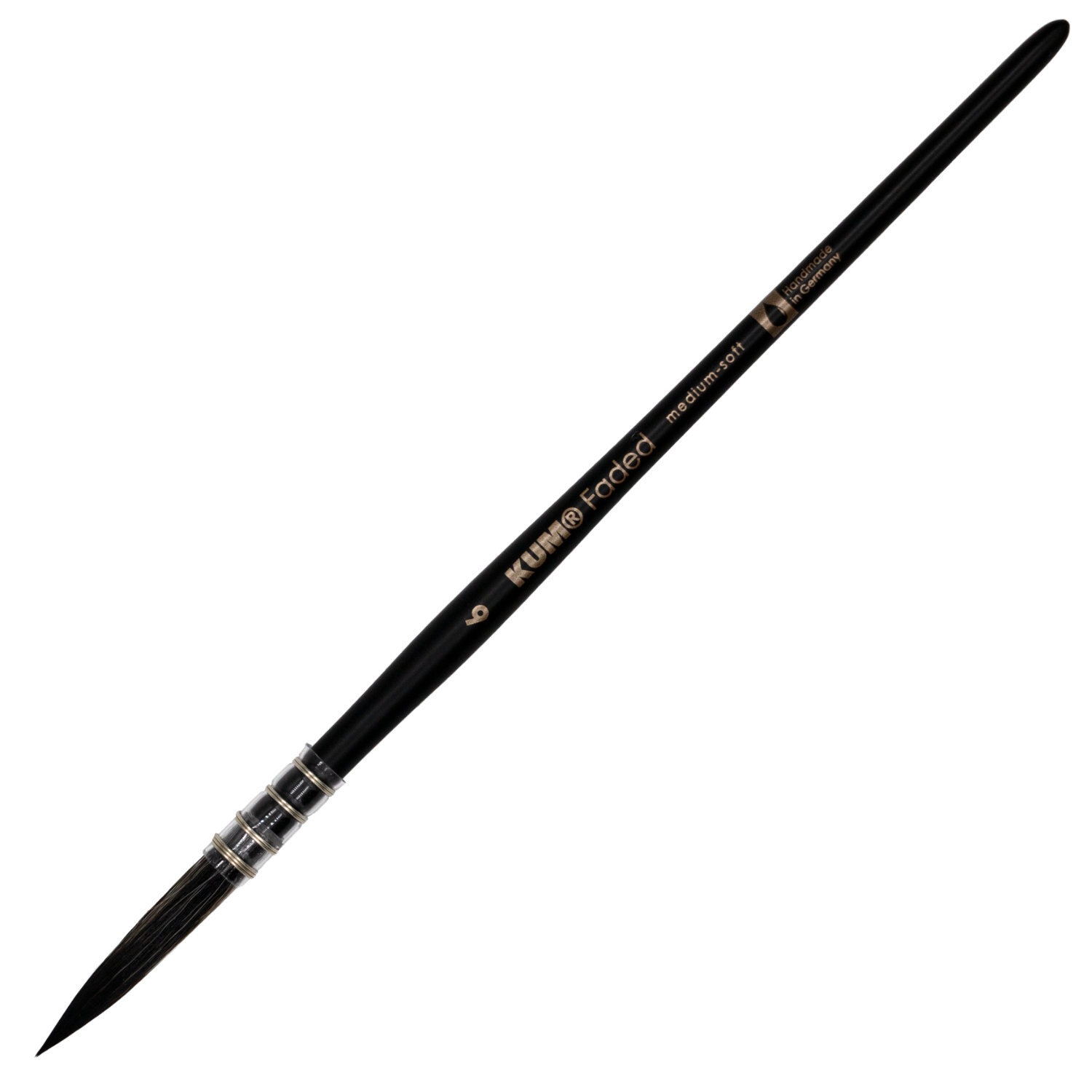 Pinsel Faded FR Rigger von KUM, ein eleganter schwarzer Künstlerpinsel mit feiner Spitze.