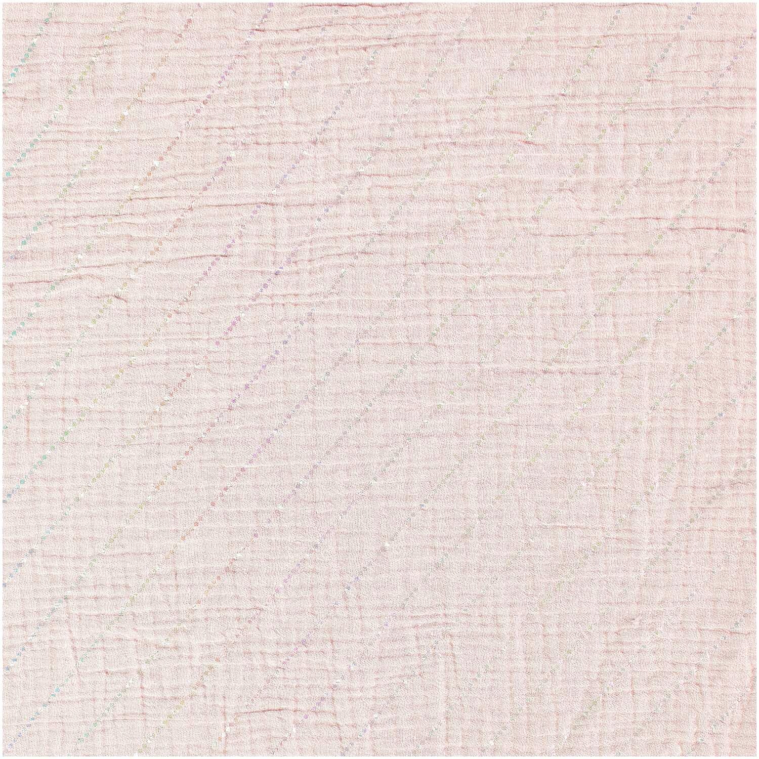 Stoffabschnitt Krinkelmusselin Streifen Rosa von Rico Design, zeigt zarte rosa Streifen auf weichem Musselin, ideal für kreative Nähprojekte.