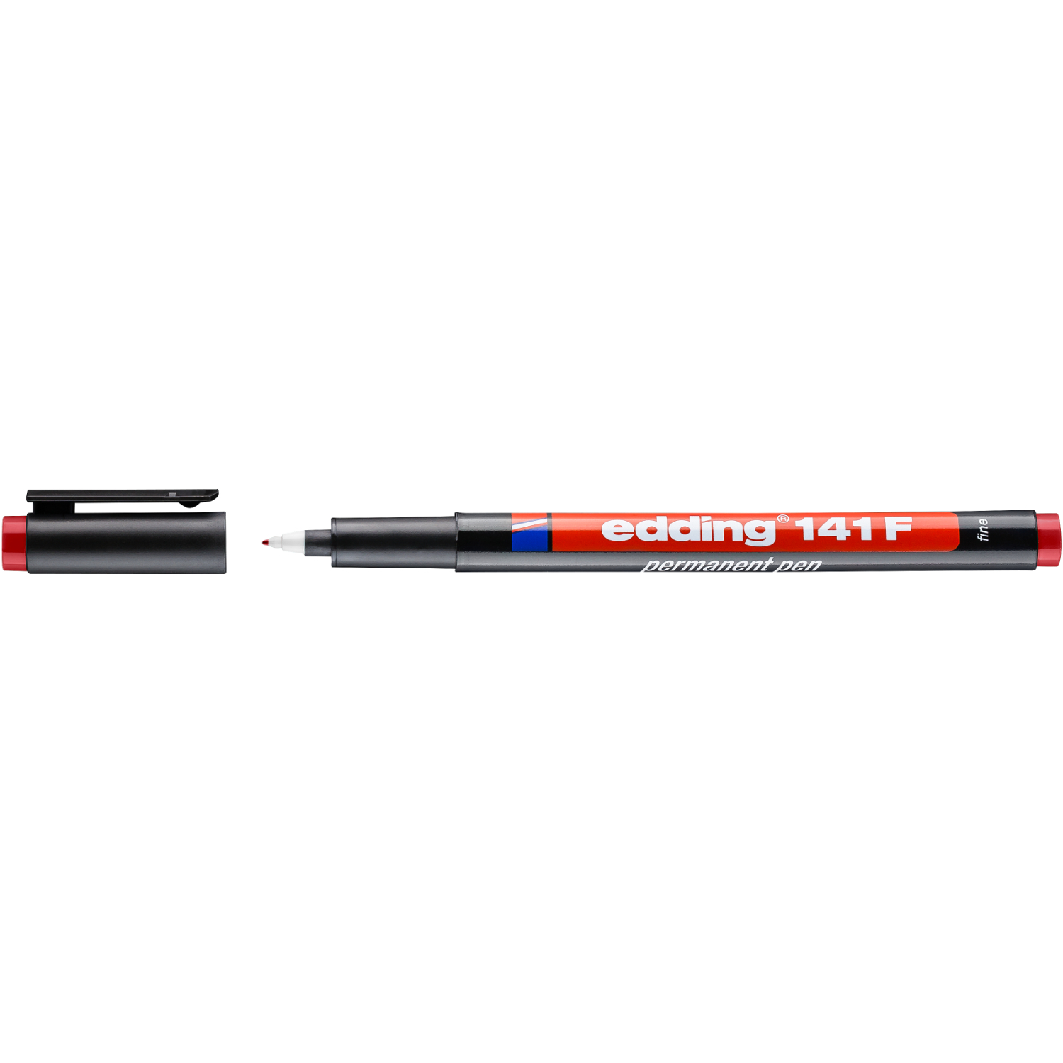 140 S OHP-Marker permanent rot von edding, abgebildet ohne Kappe, ideal für Präsentationen.