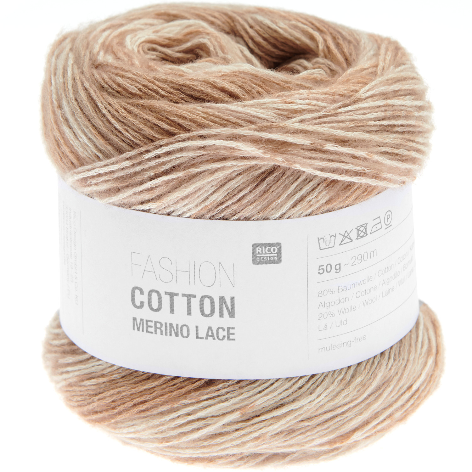 Fashion Cotton Merino Lace: Weiches Garn in Beige- und Cremetönen, ideal für feine Strickprojekte.