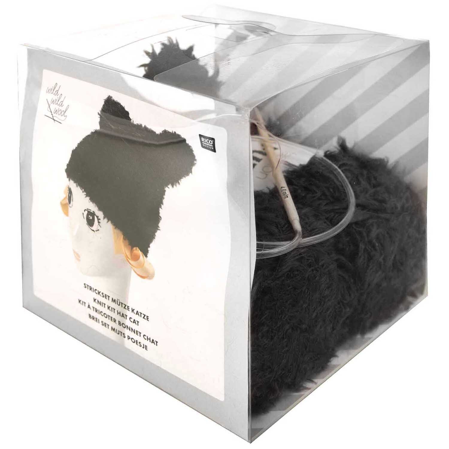 Strickset Mütze Katze schwarz von Rico Design