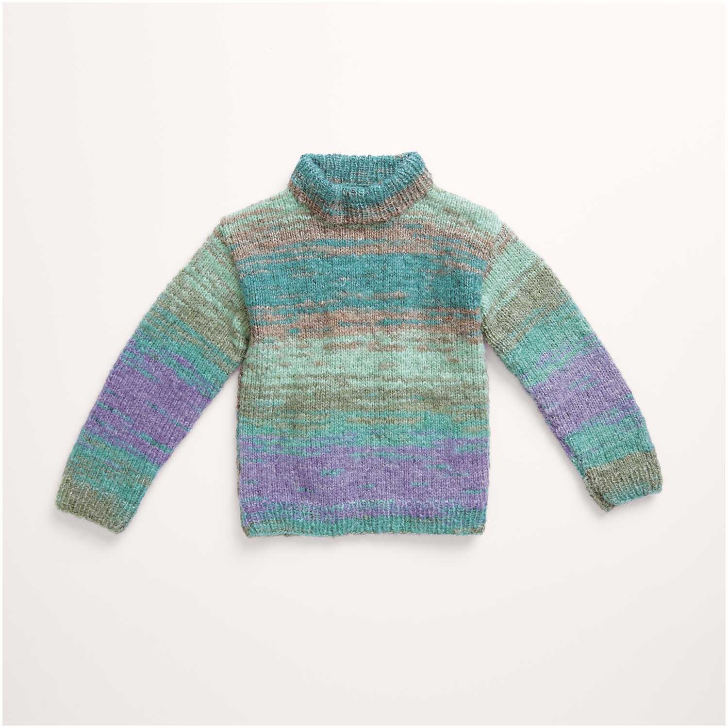 Strickset Pullover Modell 11 aus Kids Nr. 12, gestrickt in bunten Pastelltönen mit Rollkragen.