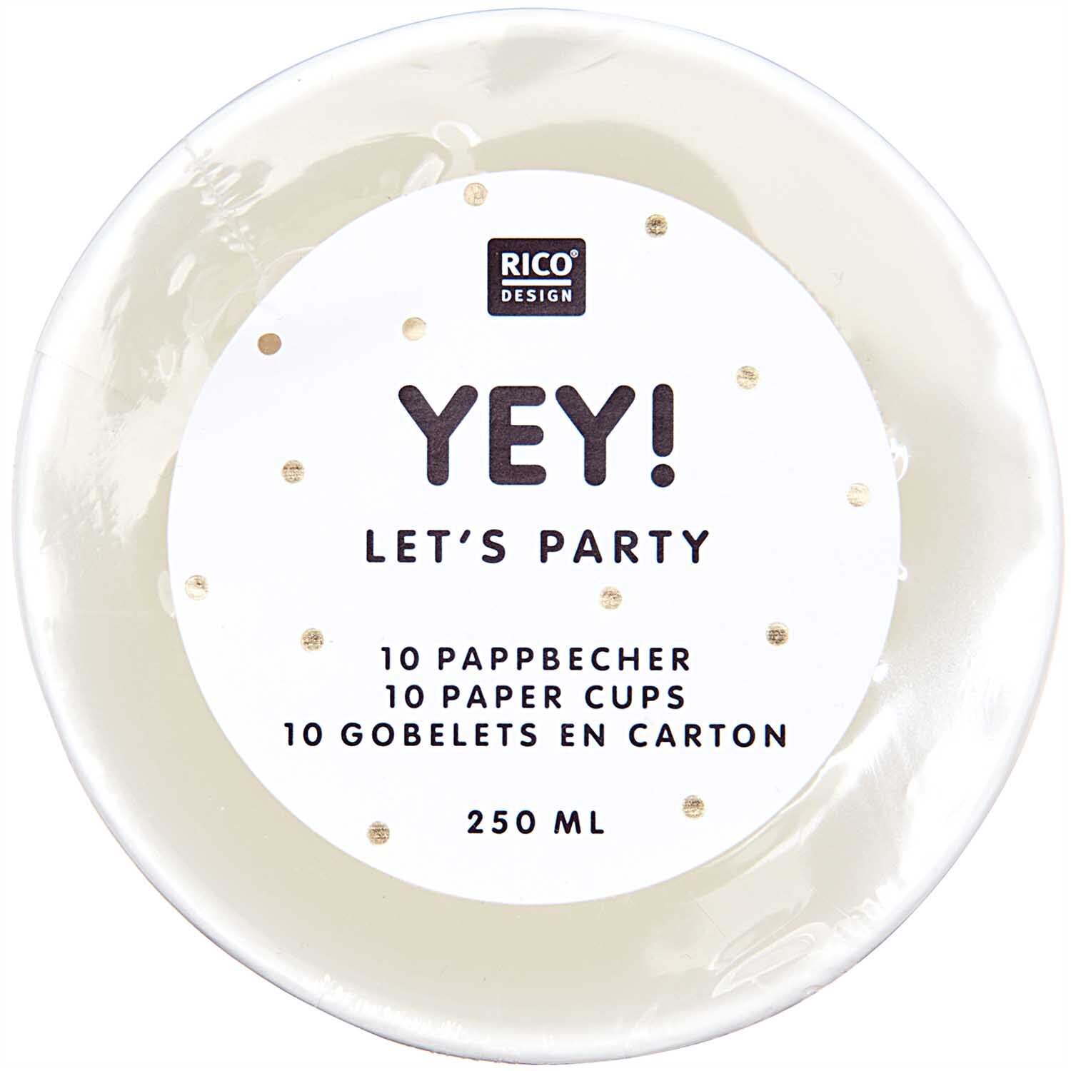 Pappbecher apricot-gold 250ml 10 Stück von Rico Design, ideal für Partys, mit stilvollem Design und hochwertiger Verarbeitung.