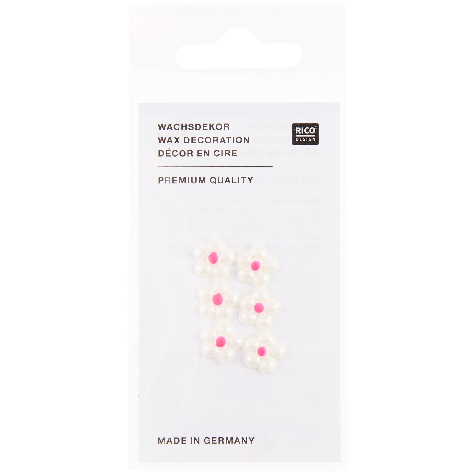 Wachsdekor Blüte mit Punkt 1x1cm Farbe Weiß Perlmutt / Neon-Pink von Rico Design