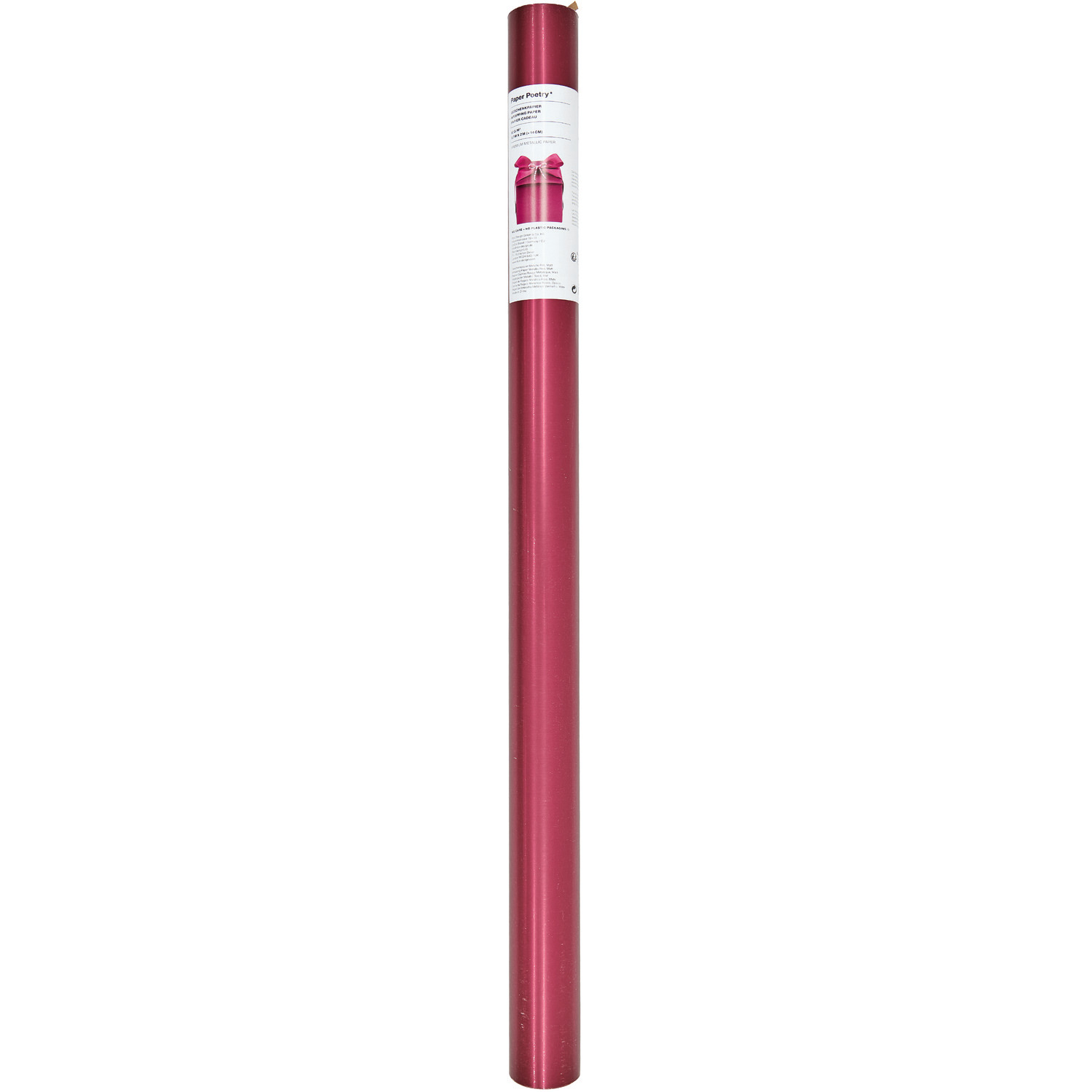 Geschenkpapier Metallic Matt in Rot von Rico Design, 200x70cm, 80g/m², aufgerollt dargestellt.