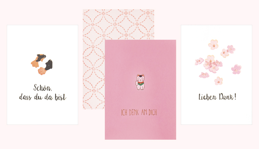 Bastelanleitung Karten gestalten: Drei kreative Grußkarten mit floralen und grafischen Designs.