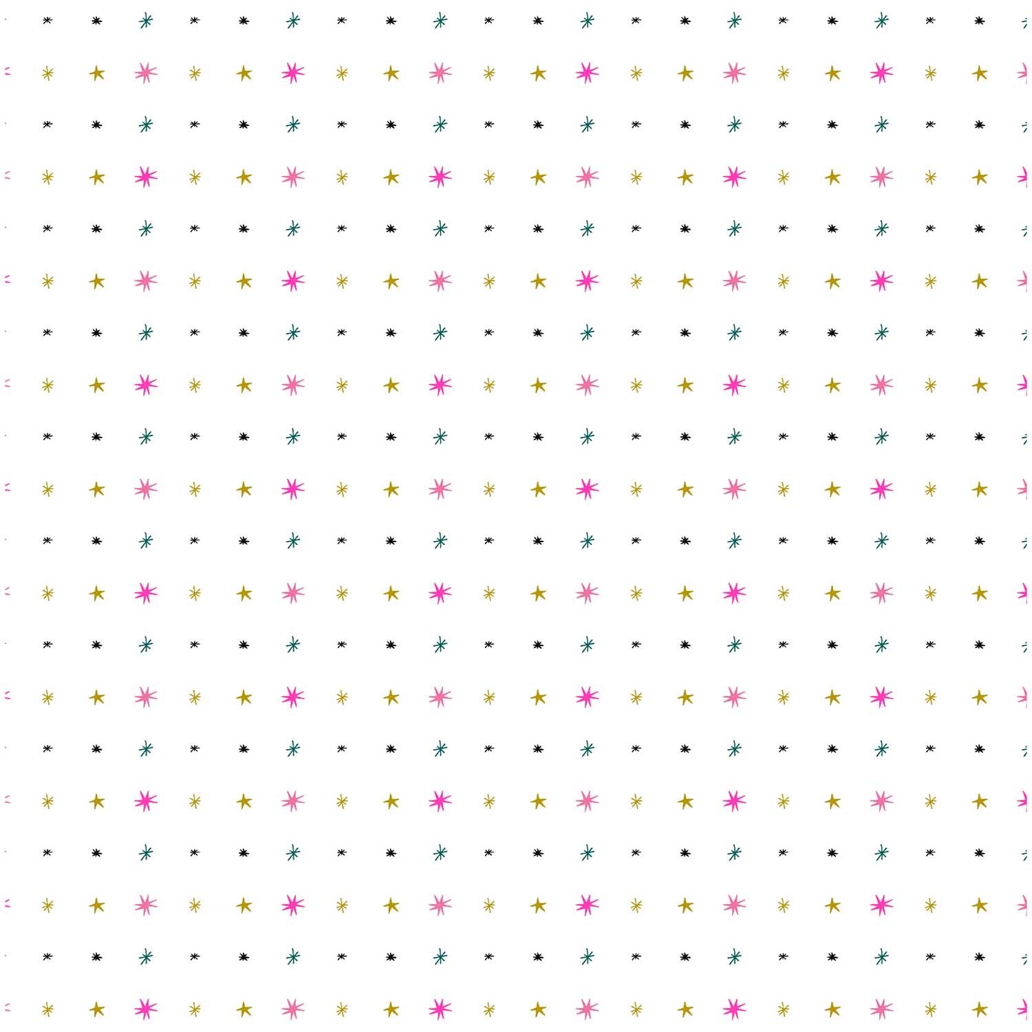 Stoff Sterne gold-neon 140cm breit: Weißer Stoff mit goldenen und neonfarbenen Sternen von Rico Design. Ideal für kreative Projekte.