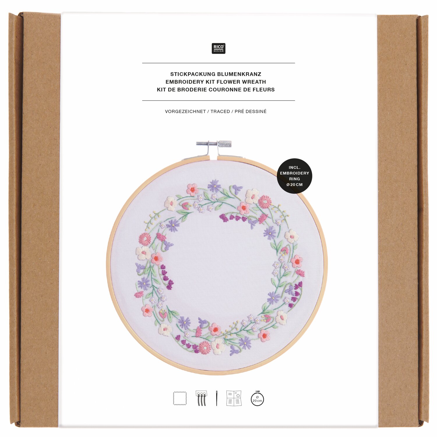 Stickpackung Vorgezeichnet Blumenkranz Ø20cm von Rico Design