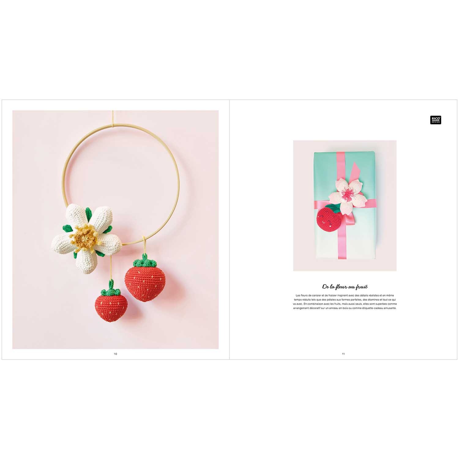 Ricorumi Just Bees + Fruits + Flowers: Dekorativer Ring mit gehäkelter Blume und Erdbeeren von Rico Design.