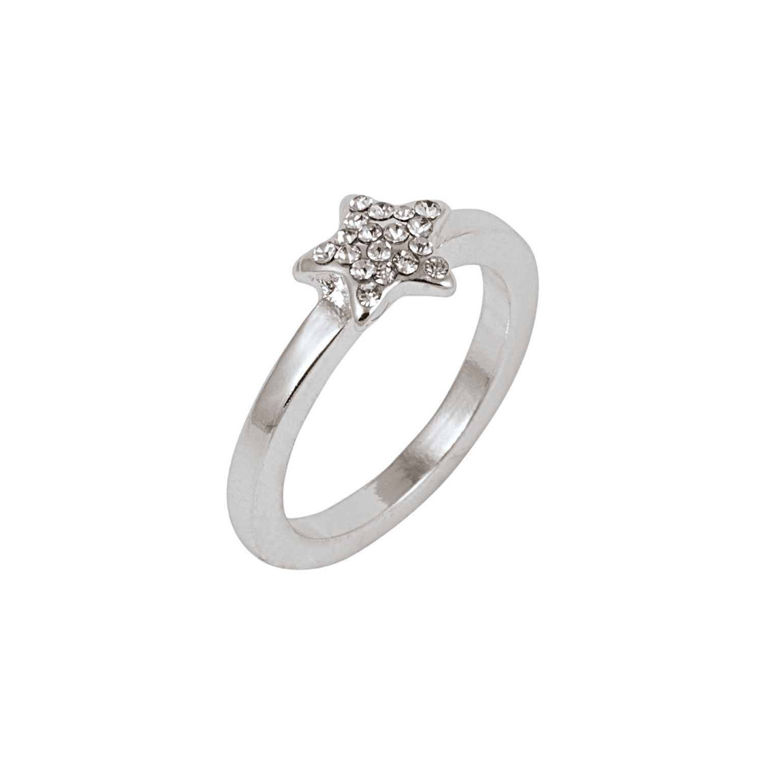 Ring mit Stern Strass 16mm von Rico Design. Silberner Ring mit funkelndem Stern aus Strasssteinen.