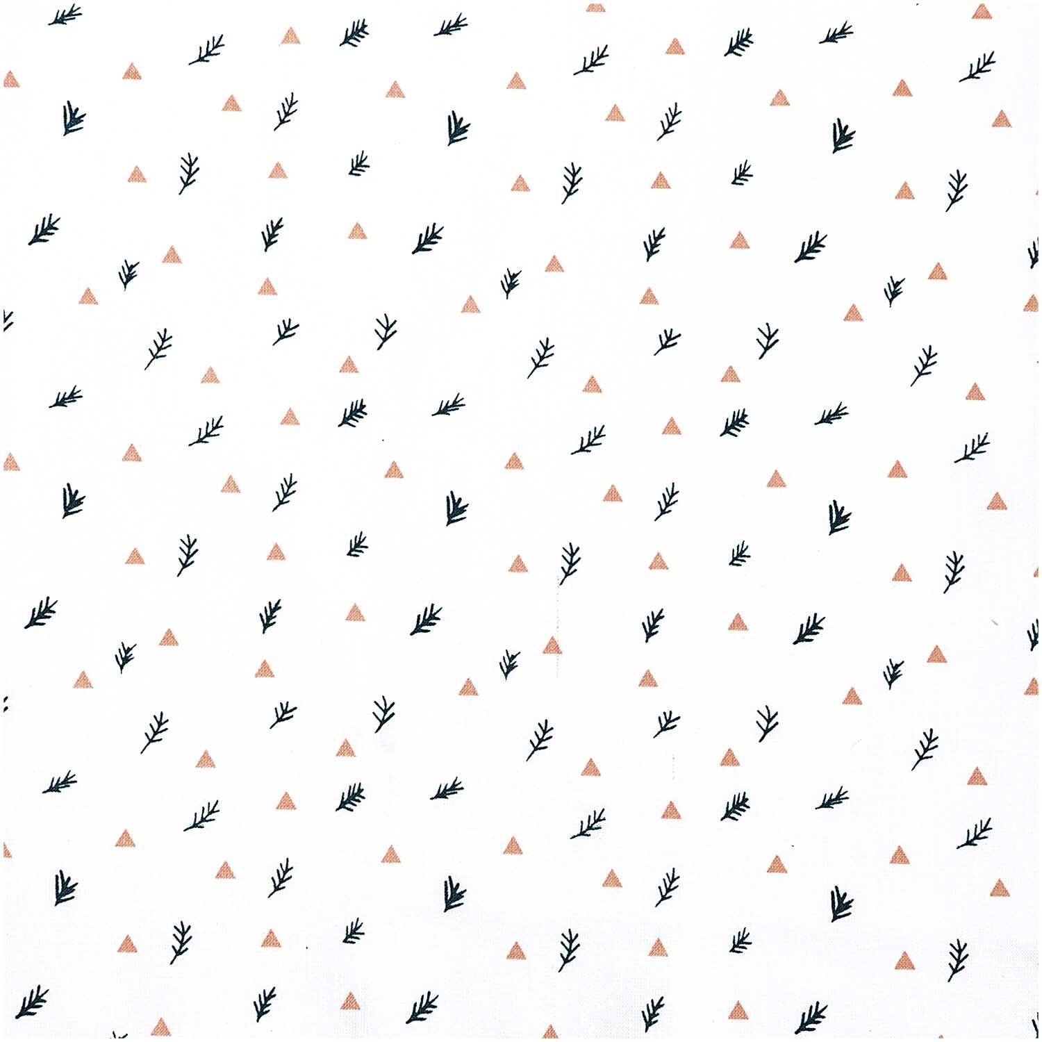 Druckstoff Zweige weiß 140cm mit zarten Zweigen und Dreiecken auf weißem Hintergrund von Rico Design. Ideal für kreative Nähprojekte.