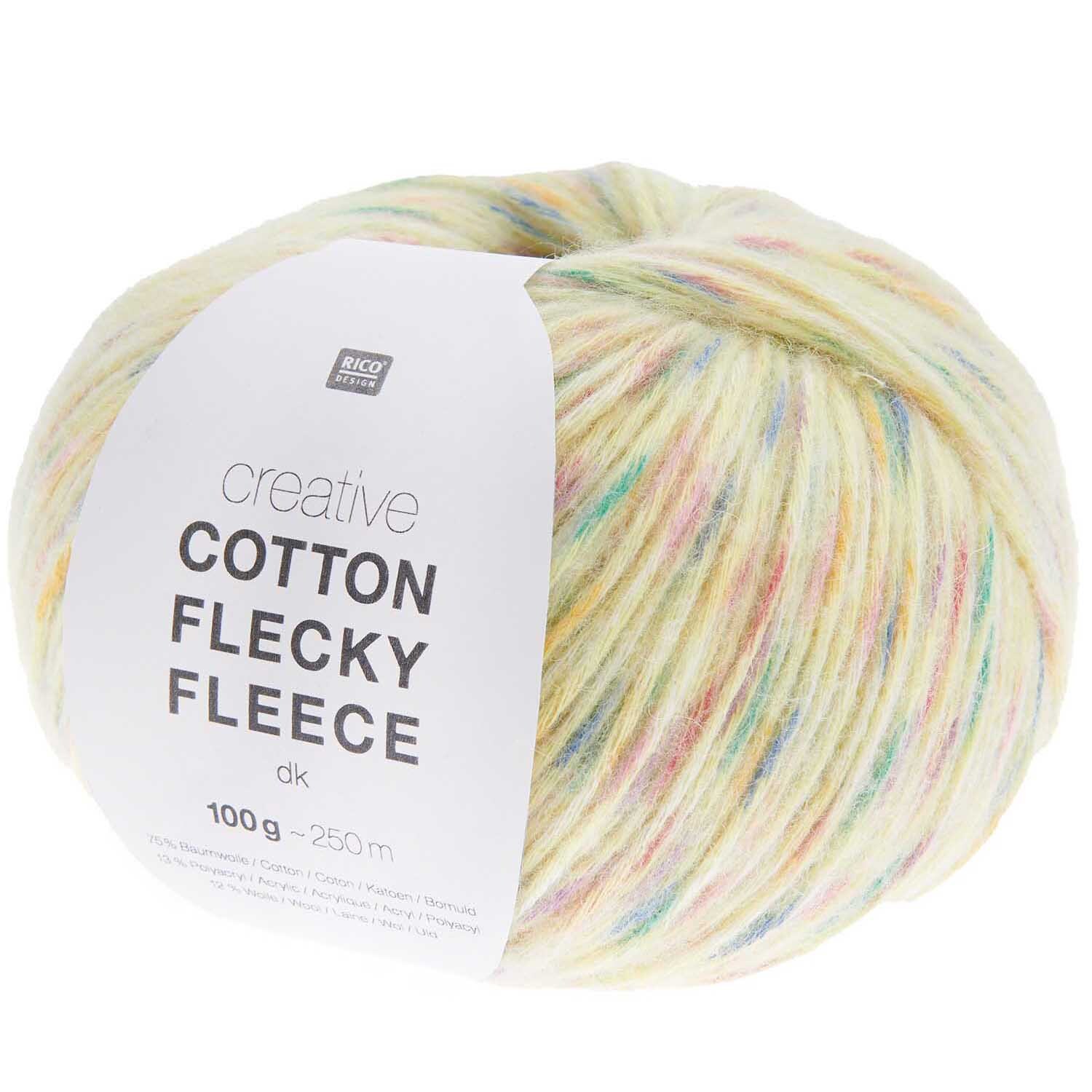 Creative Cotton Flecky Fleece dk: Weiches Garn in Vanille mit bunten Sprenkeln, 100g Knäuel von Rico Design. Ideal für Strickprojekte.