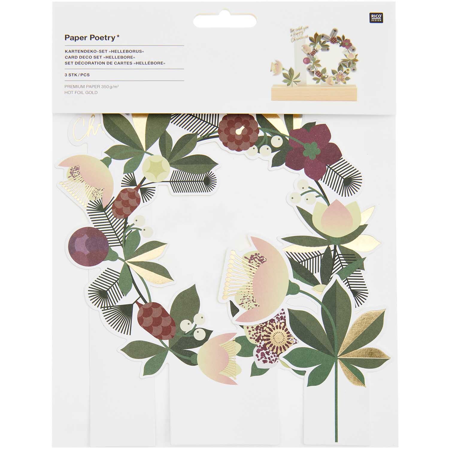 Paper Poetry Kartendeko-Set Helleborus 3 Stück 350g/m2 von Rico Design