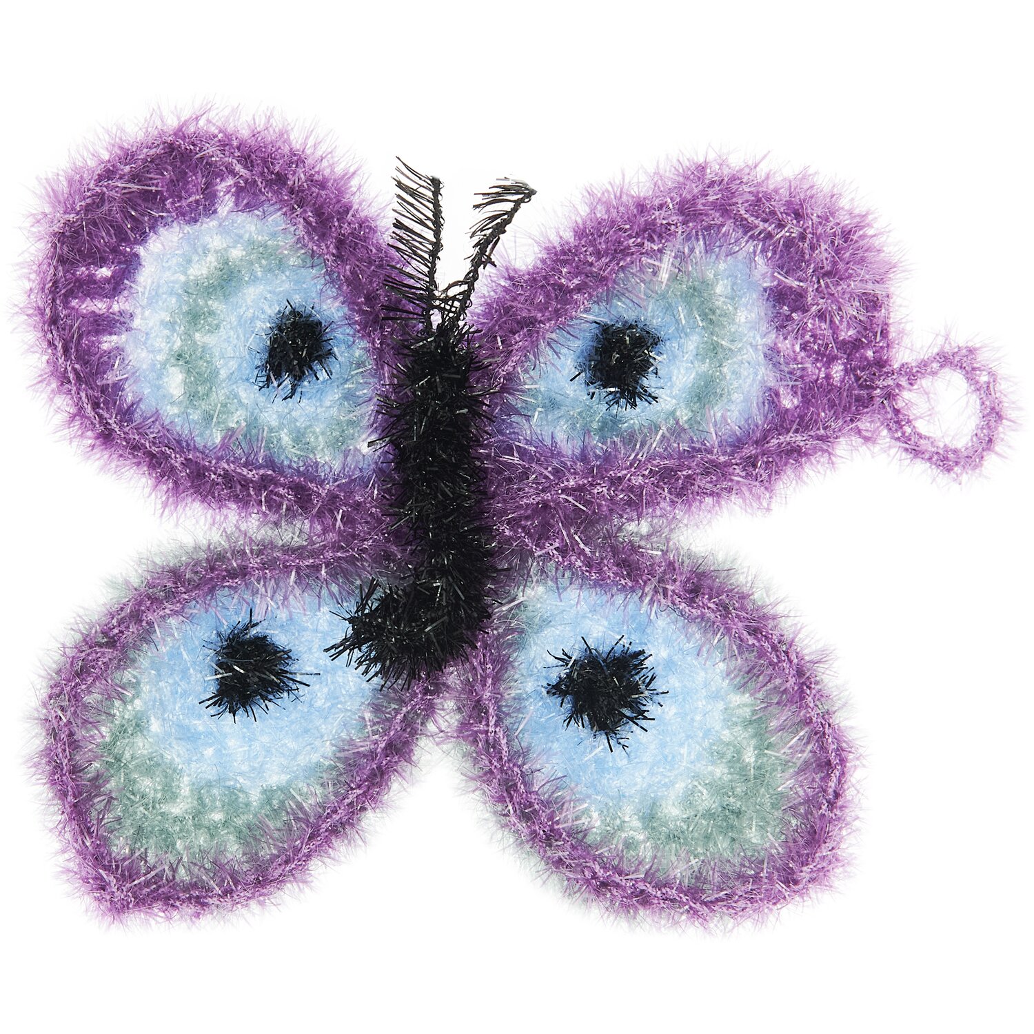 Häkelset Creative Bubble Schmetterling von Rico Design zeigt einen flauschigen, bunten Schmetterling.