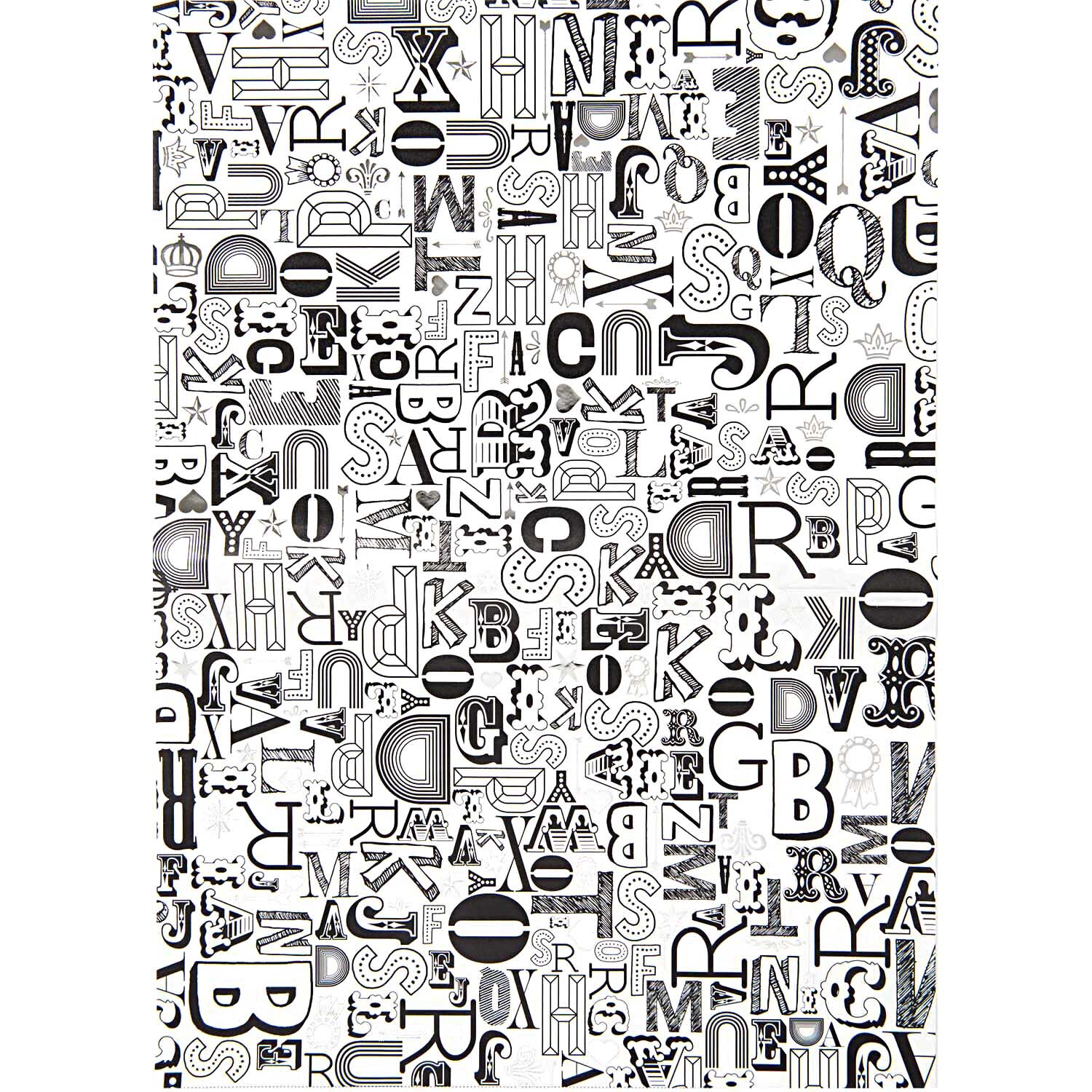 SB Paper Patch Papier Buchstaben 30x42cm 3 Bogen Hot Foil zeigt ein silbernes Alphabet-Muster von Rico Design.