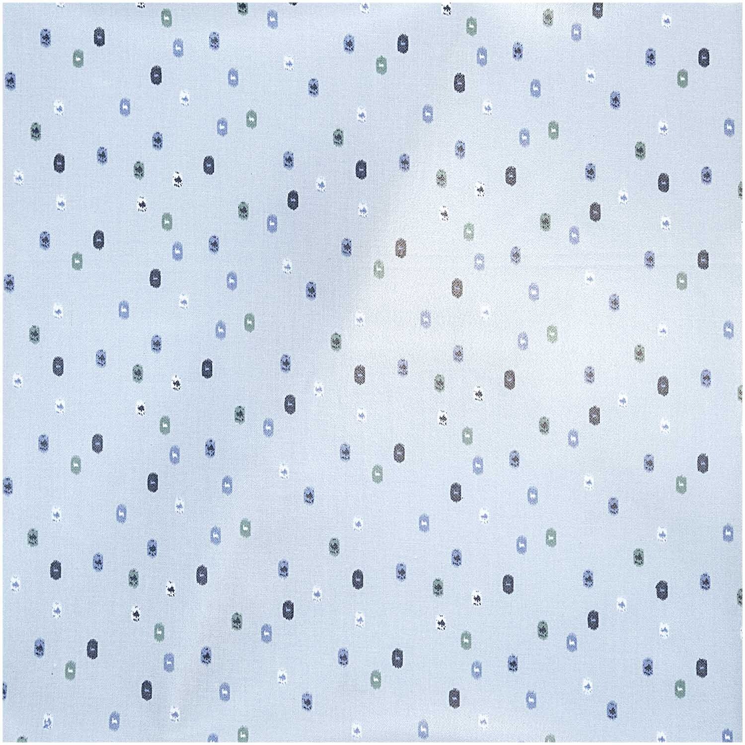 Druckstoff grafische Punkte hellblau 140cm beschichtet von Rico Design mit kleinen, bunten Punkten auf hellblauem Hintergrund.
