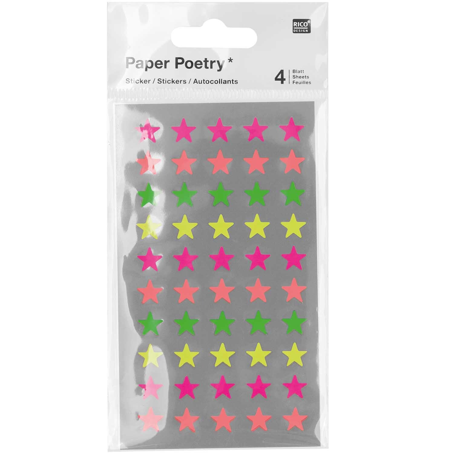 Paper Poetry Sticker Sterne neon 4 Blatt von Rico Design