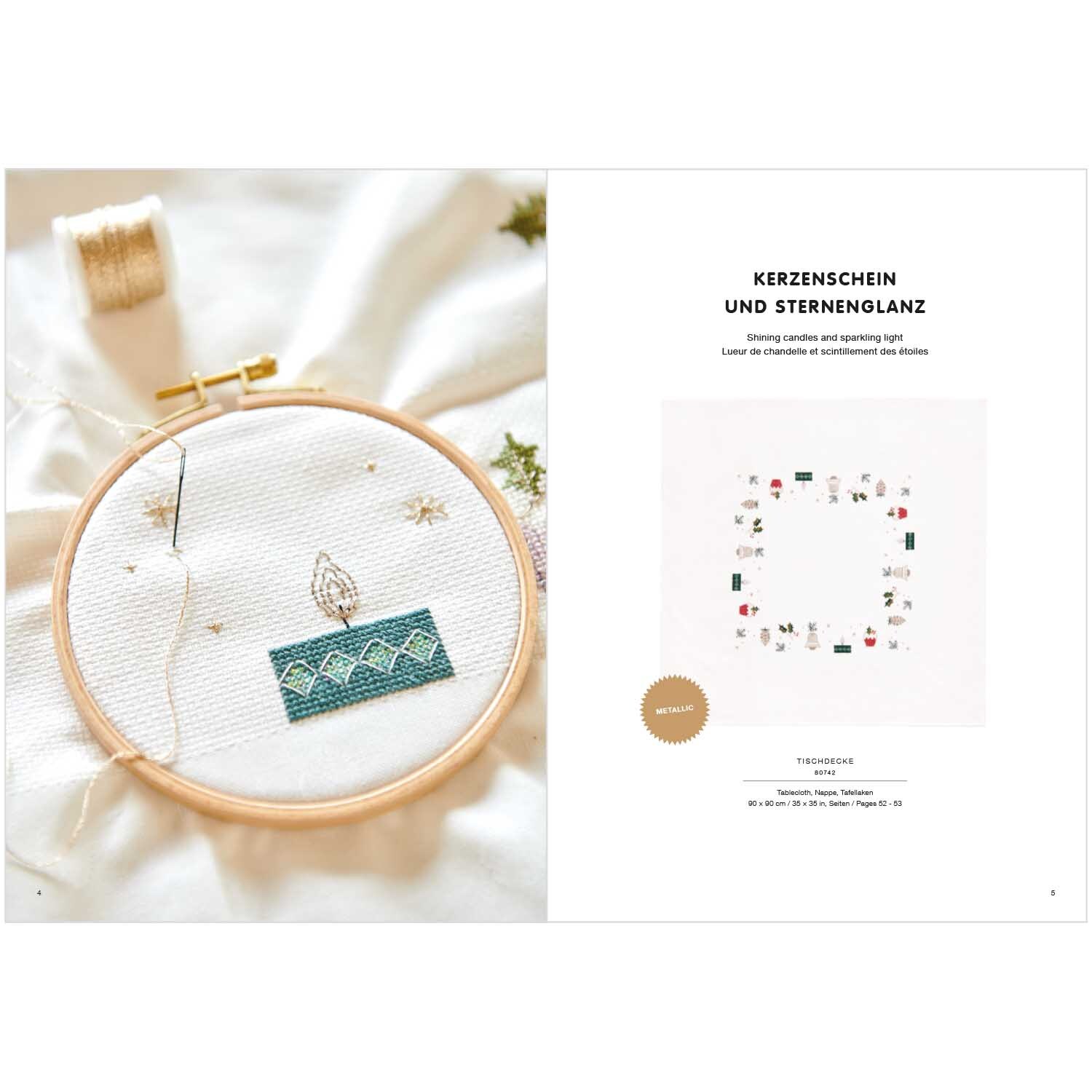 Stickbuch I love Christmas Nr. 180 zeigt ein Stickrahmen mit weihnachtlichem Motiv und Garn.