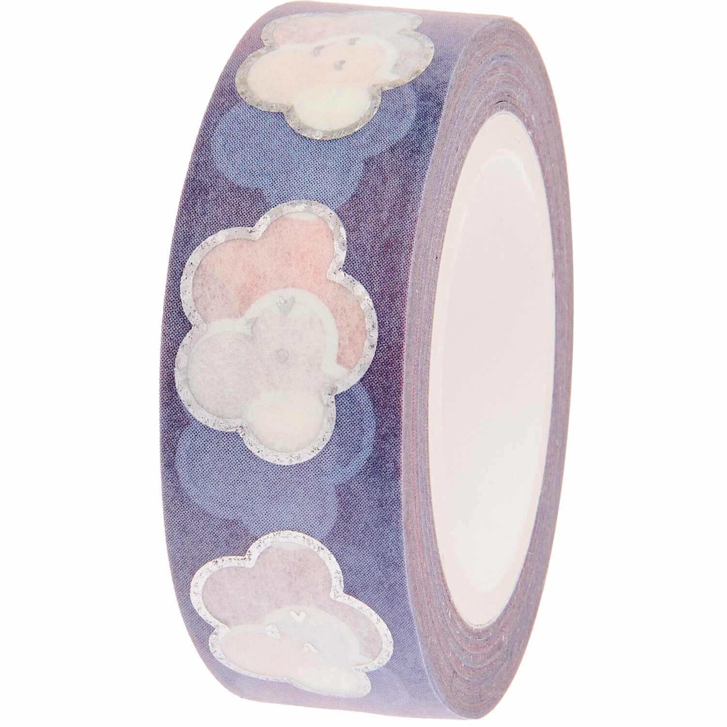 Paper Poetry Tape Chingu Wolken, dekoratives Klebeband mit Wolkenmotiv auf lila Hintergrund, 1,5cmx10m. Ideal für kreative Bastelprojekte.