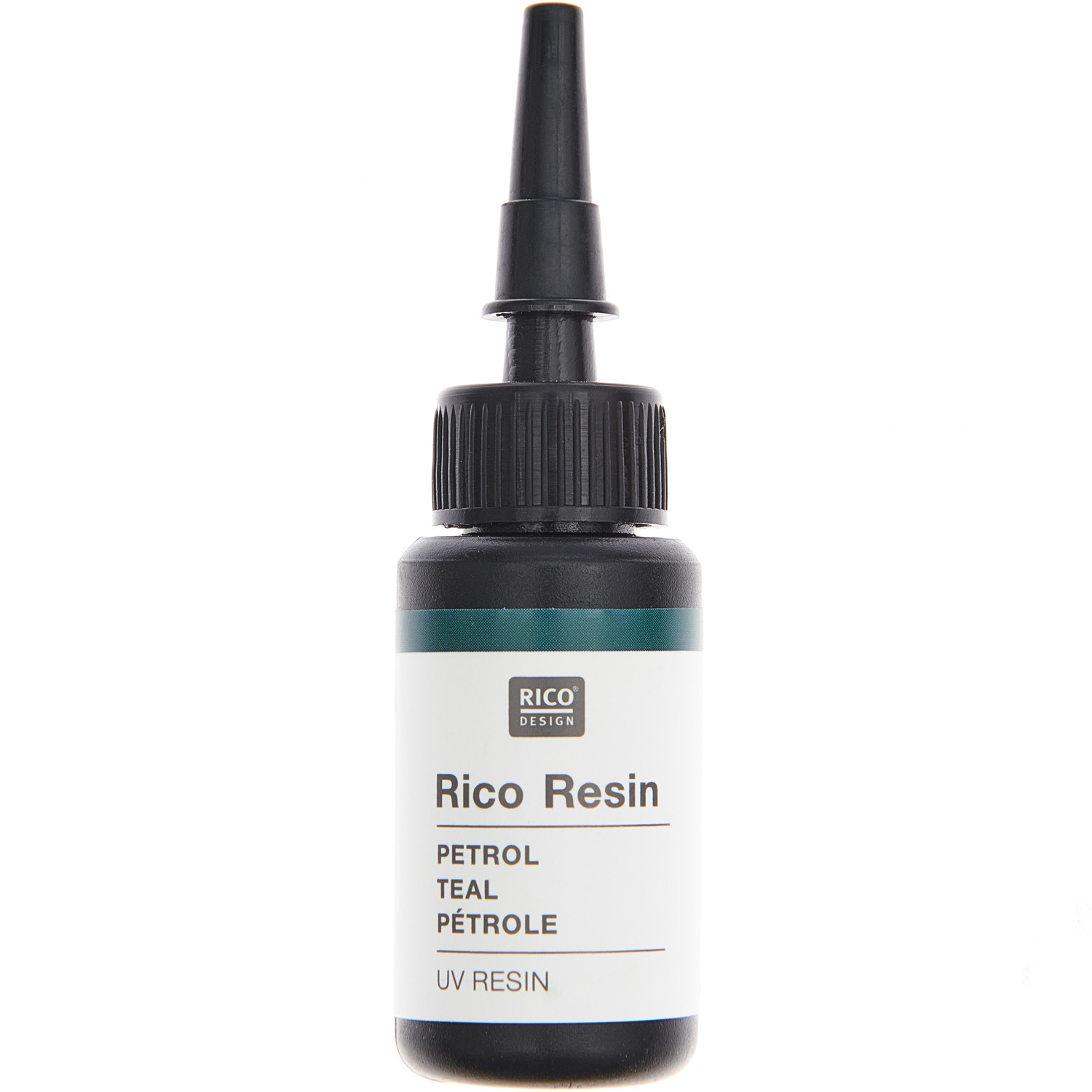 UV Resin von Rico Design in einer 10ml Flasche. Die Farbe Petrol ist ideal für kreative Projekte.