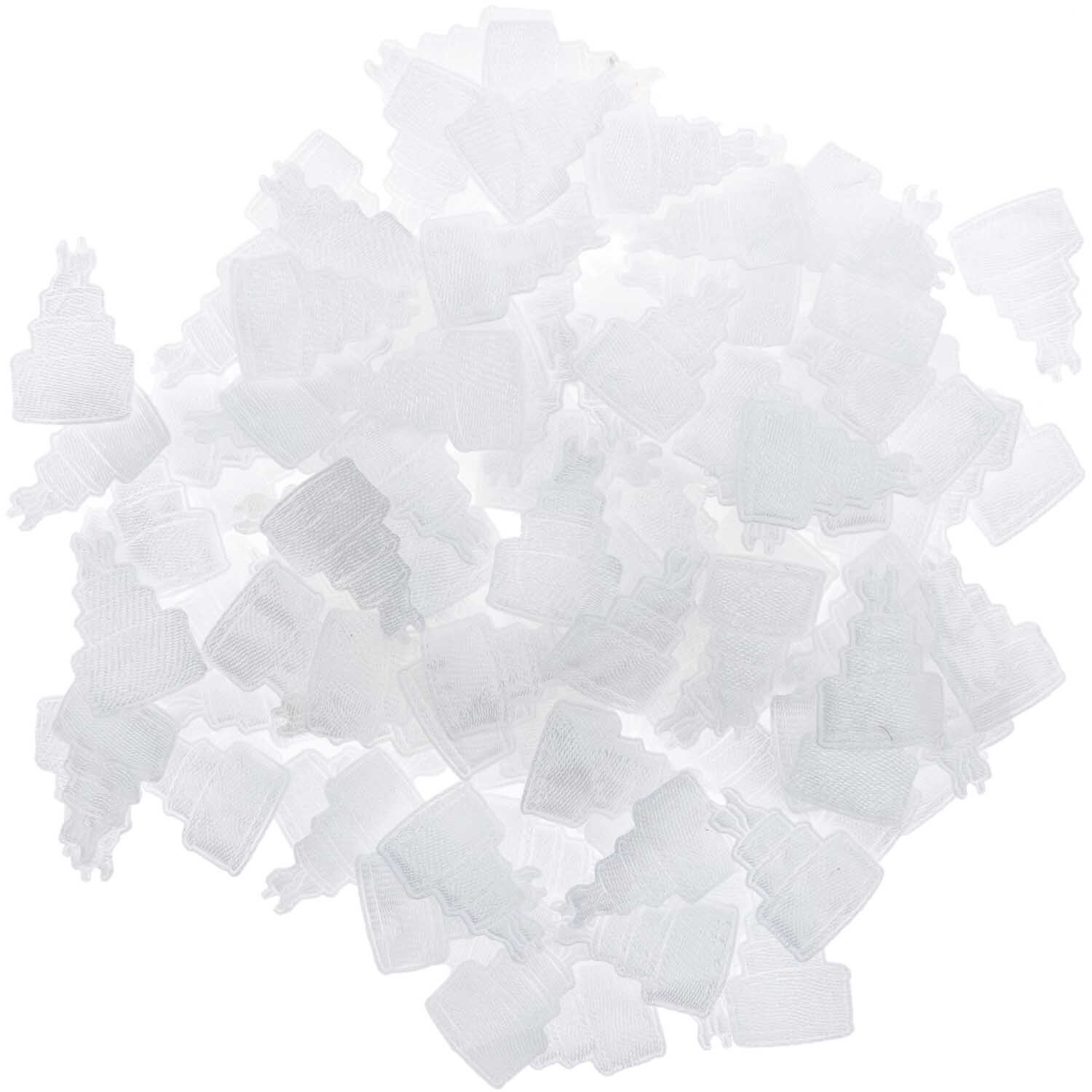Streu Torte weiß 144 Stück: Weiße, tortenförmige Streudekorationen von idee. Creativmarkt auf weißem Hintergrund.