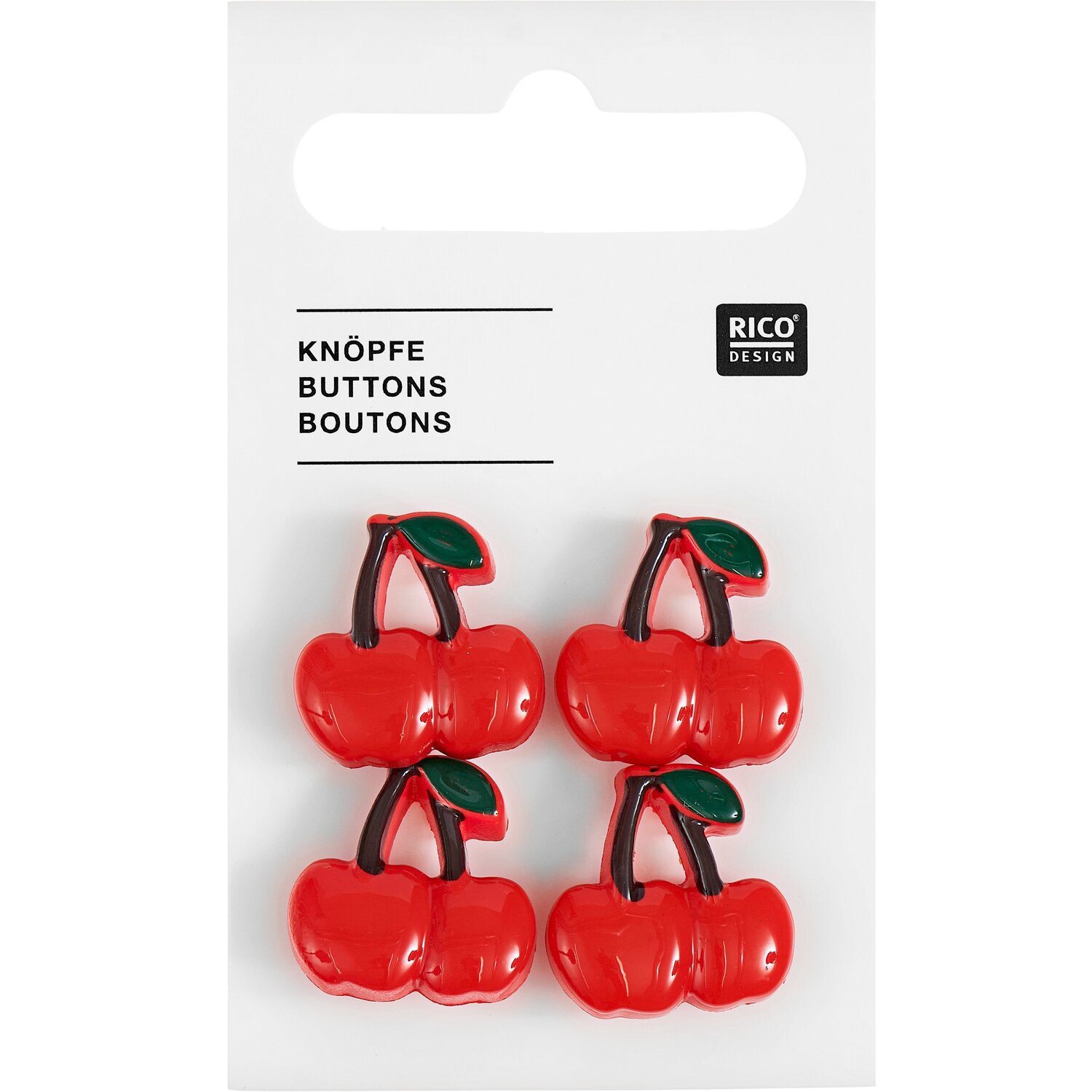 Knöpfe Kirsche Rot 1,7x1,7cm 4 Stück von Rico Design