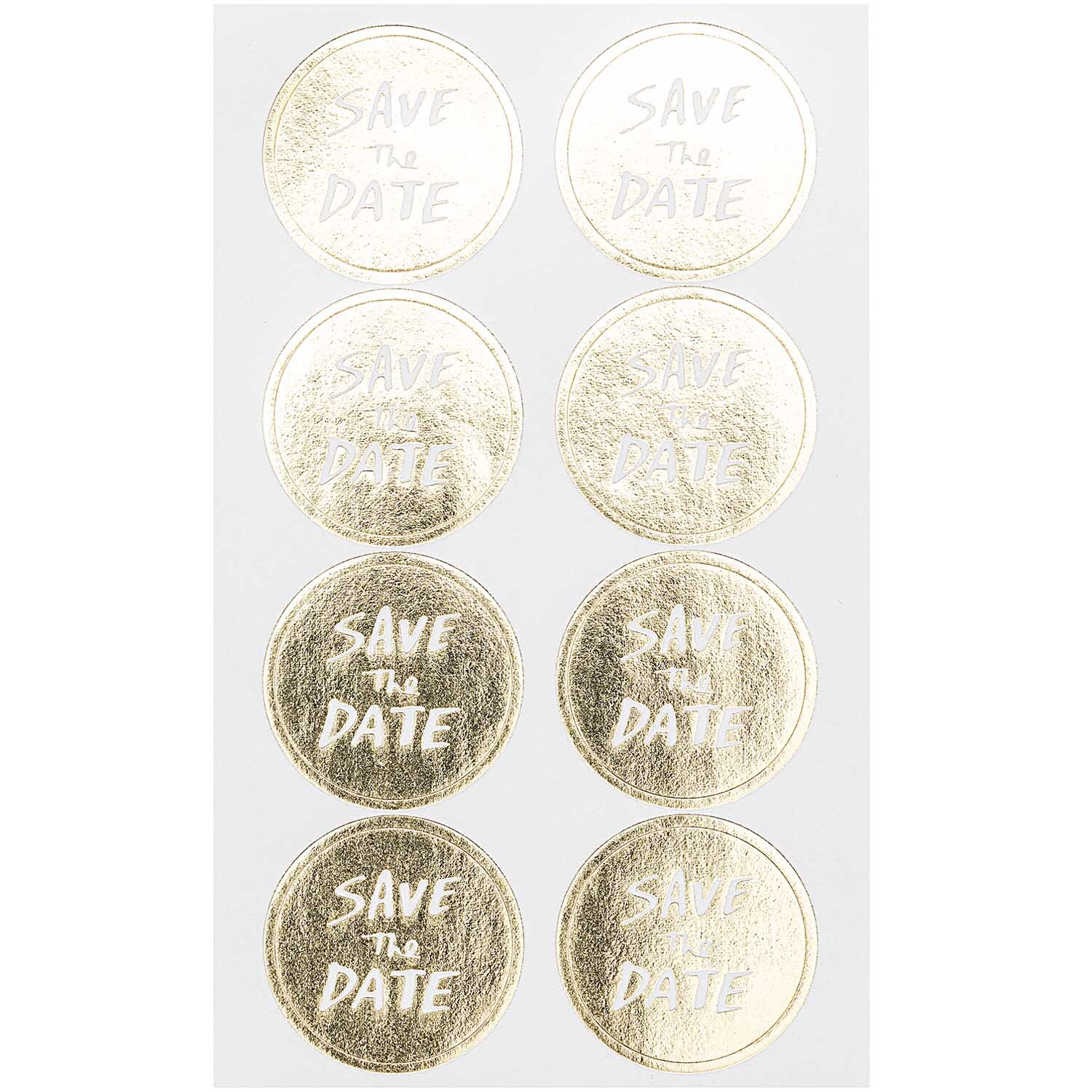 Paper Poetry Sticker Save the Date gold 4 Blatt: Runde, goldene Sticker mit Schriftzug "Save the Date" auf weißem Hintergrund. Ideal für Einladungen.