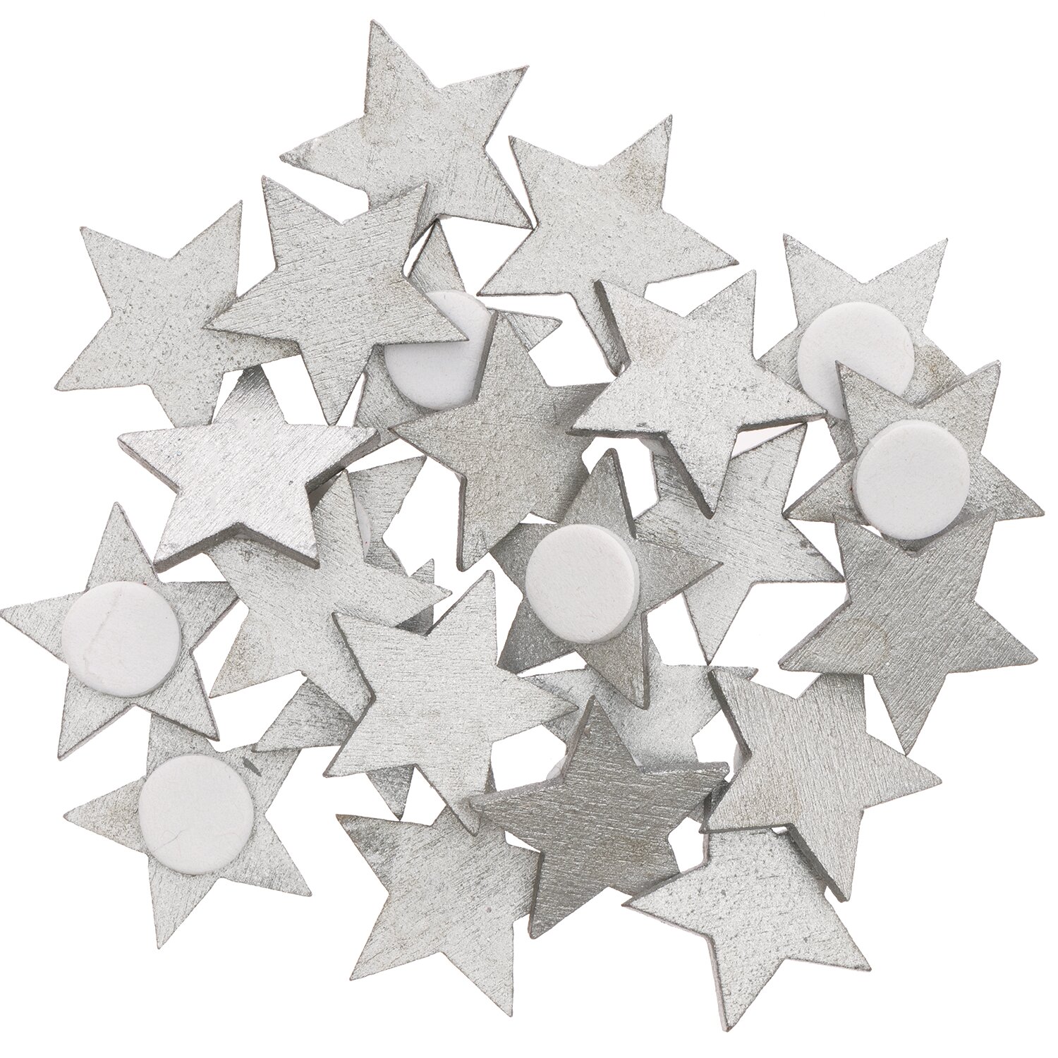 Holzsticker Sterne silber 20x19mm 24 Stück, dekorative silberne Sterne von Rico Design. Ideal für kreative Bastelprojekte und Dekorationen.