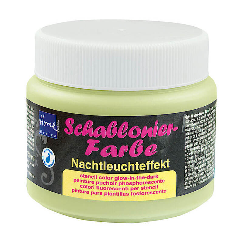 Schablonierfarbe Nachtleuchtfarbe in einem 150ml Behälter, ideal für kreative Projekte.