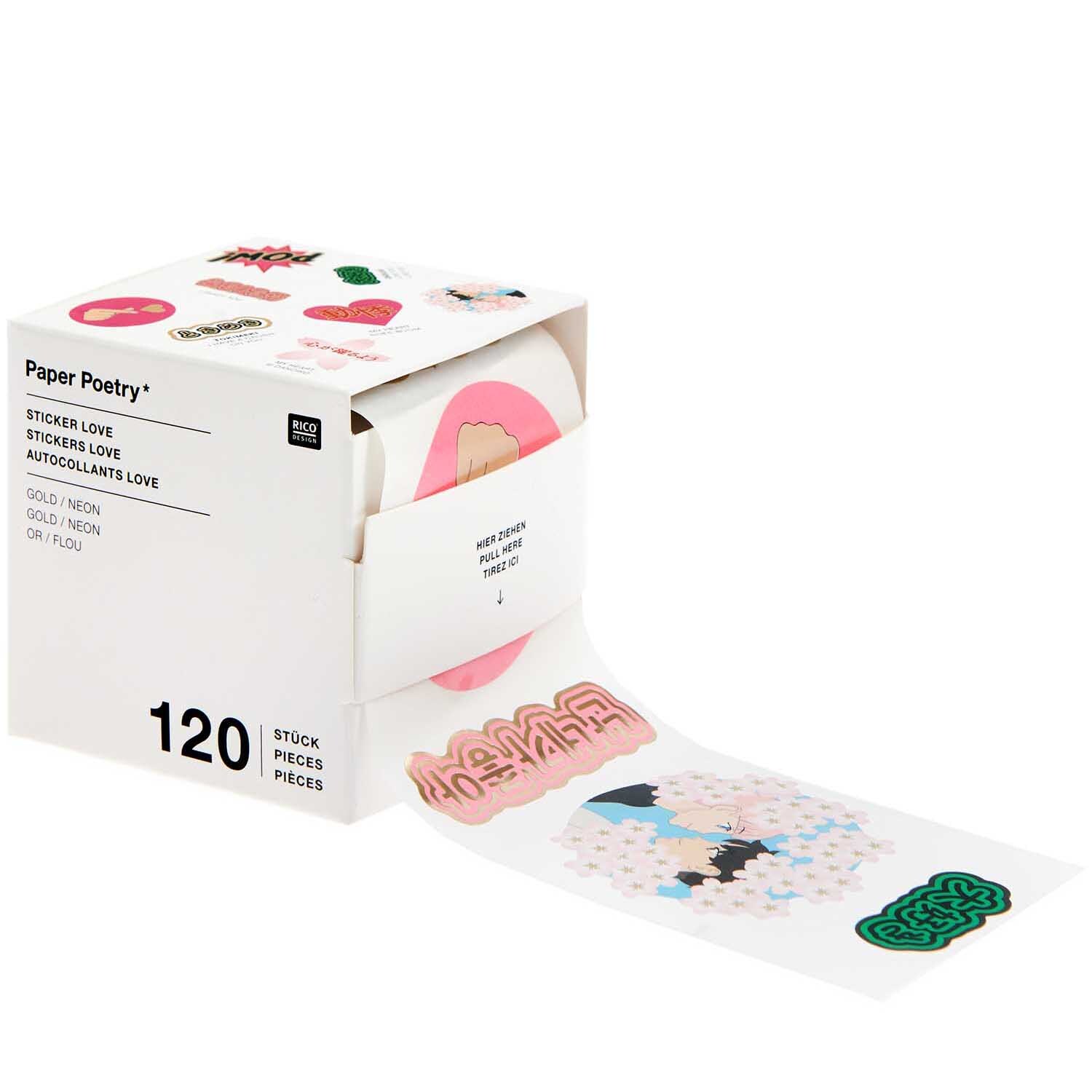 Paper Poetry Sticker Manga Love: Rolle mit 120 bunten Stickern in verschiedenen Designs von Rico Design.