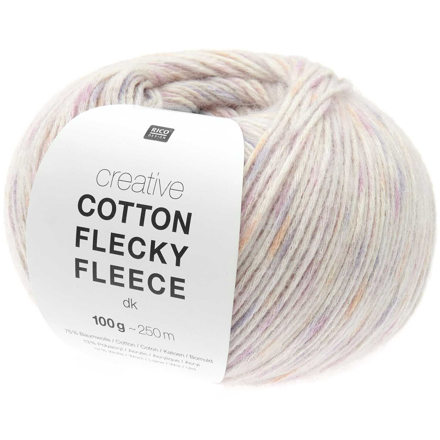 Creative Cotton Flecky Fleece dk von Rico Design in zartem Flieder, 100g Knäuel mit 250m Länge.