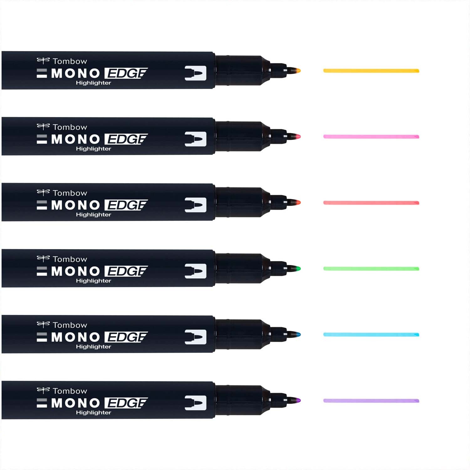 MONO edge Textmarker von Tombow, 6-teiliges Set in verschiedenen Farben, ideal für präzises Markieren und Hervorheben.