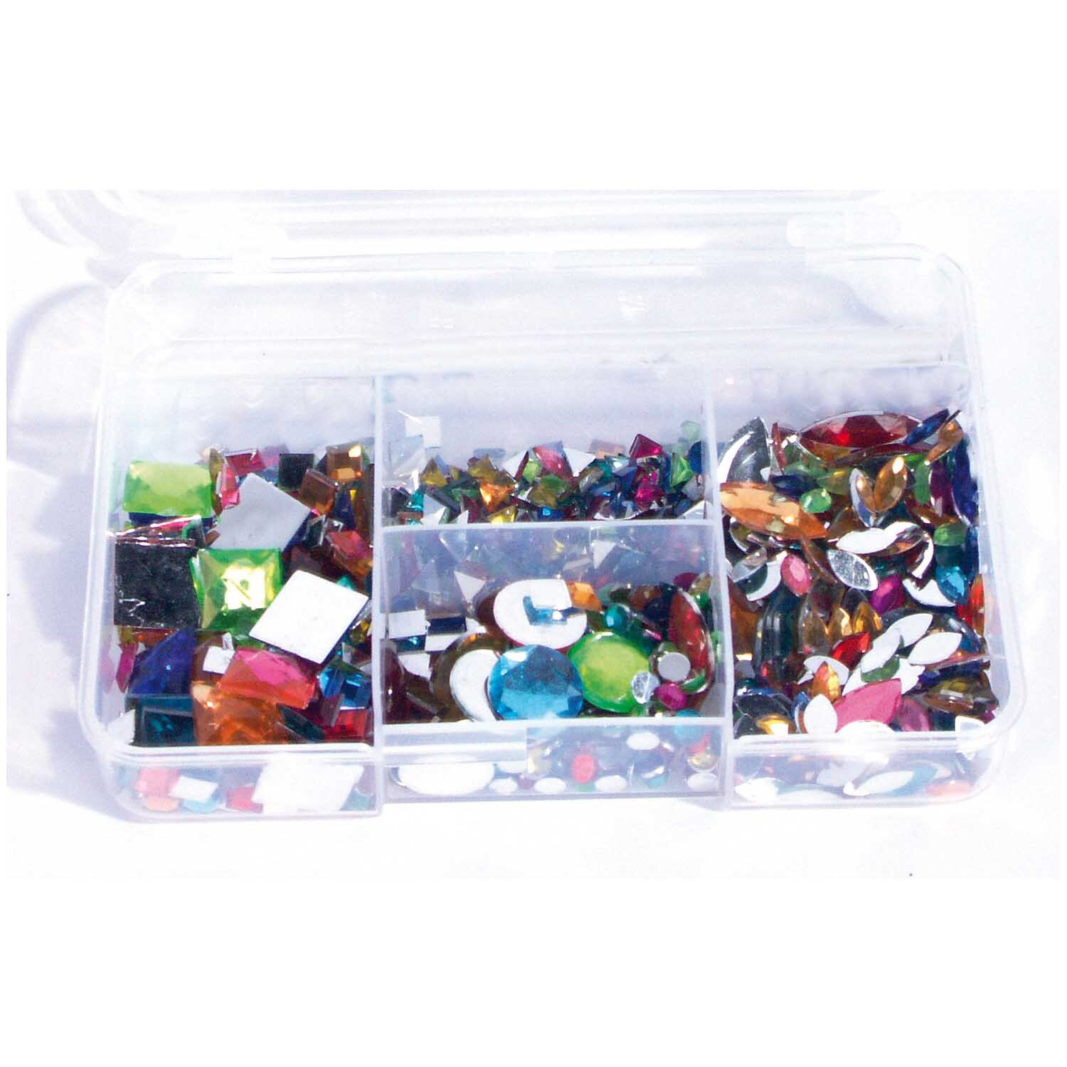 Strass Set ca. 1000 Stück von Rico Design in einer transparenten Box mit bunten Strasssteinen. Ideal für kreative Bastelprojekte und Dekorationen.