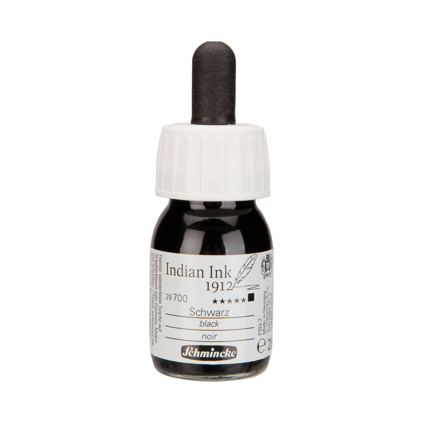 Indian Ink Schwarz, 28ml Flasche mit Pipette, Schmincke. Ideal für präzises Zeichnen.