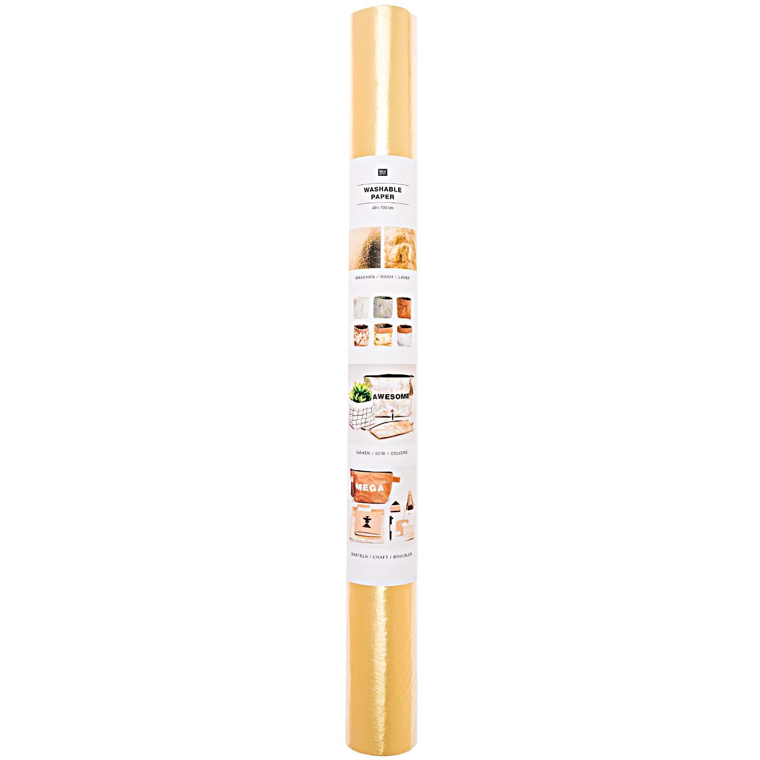 Washable Paper von Rico Design in Gold. Rolle mit vielseitigen Anwendungsmöglichkeiten für kreative Projekte. Ideal für Bastelarbeiten.