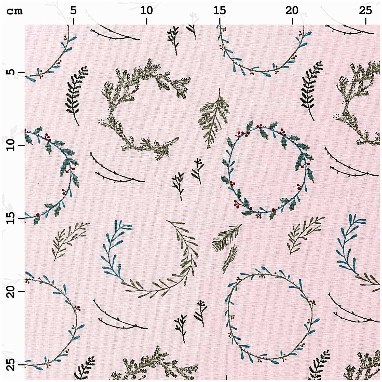 Druckstoff Nostalgic Christmas Kränze puder-grün 140cm von Rico Design
