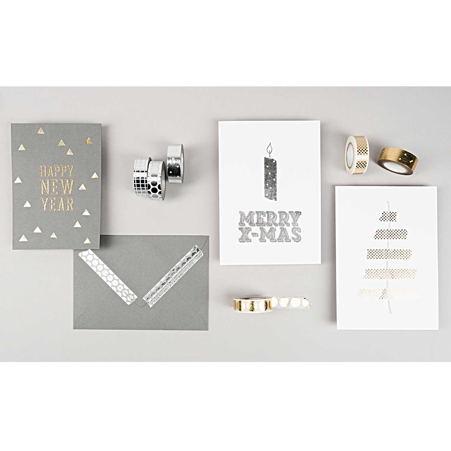 Paper Poetry Tape Sterne silber 15mm 10m Hot Foil von Rico Design. Dekorative Karten mit festlichen Motiven und silbernem Tape.